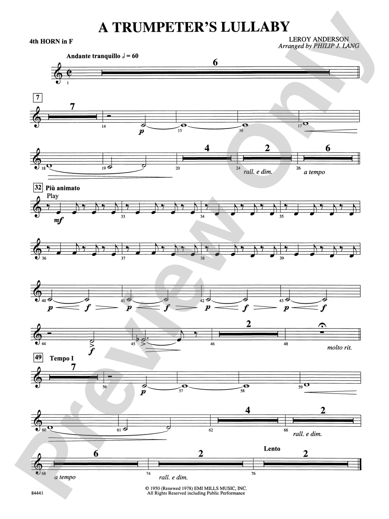Trumpeter's Lullaby (with Trumpet Solo): 4th F Horn