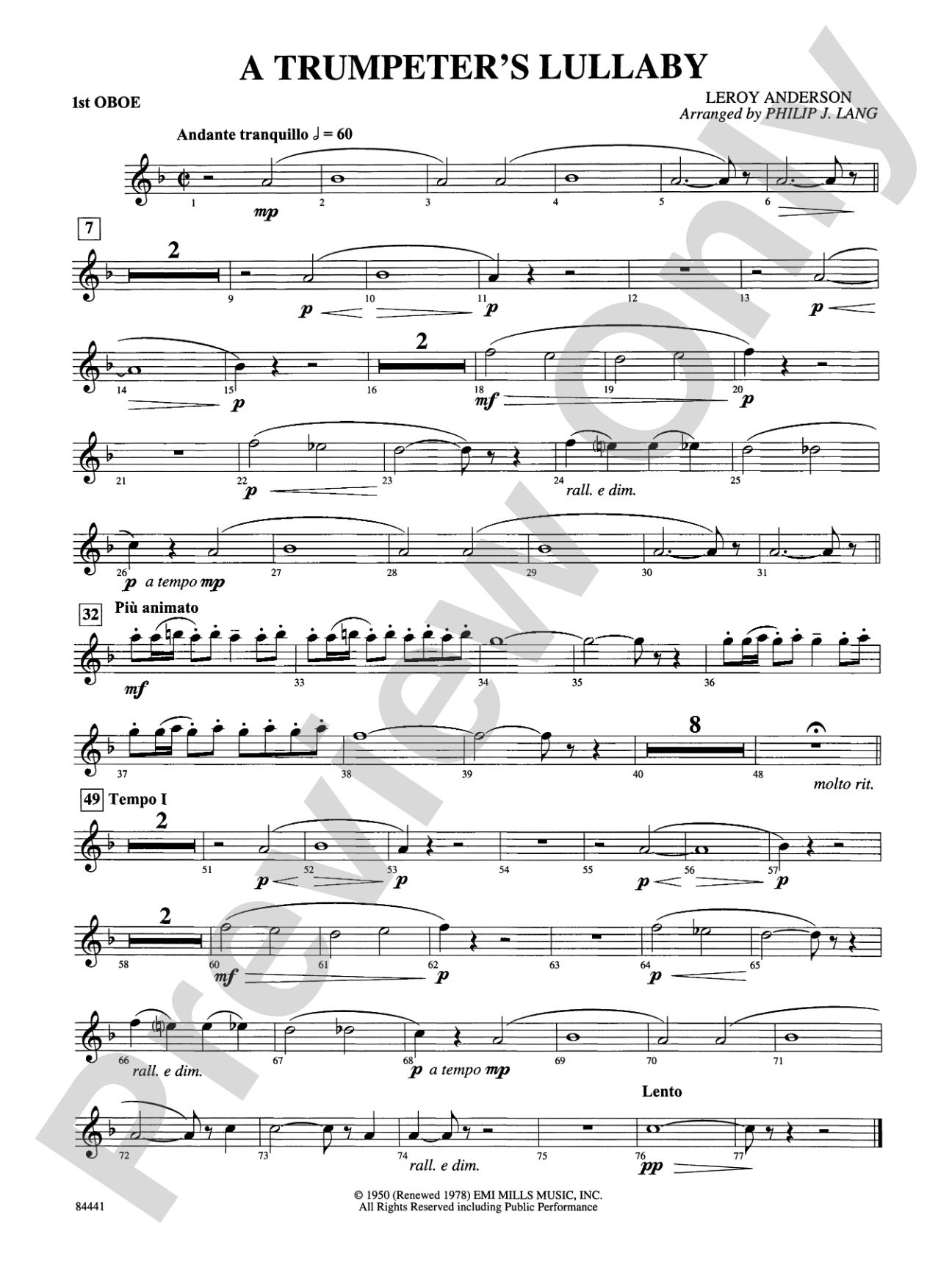 Trumpeter's Lullaby (with Trumpet Solo): Oboe