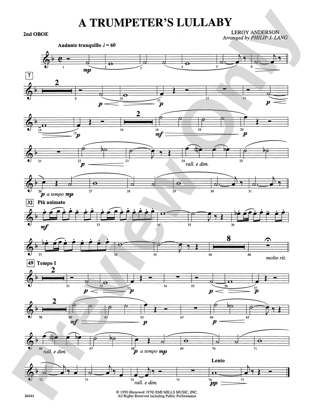 Trumpeter's Lullaby (with Trumpet Solo): 2nd Oboe