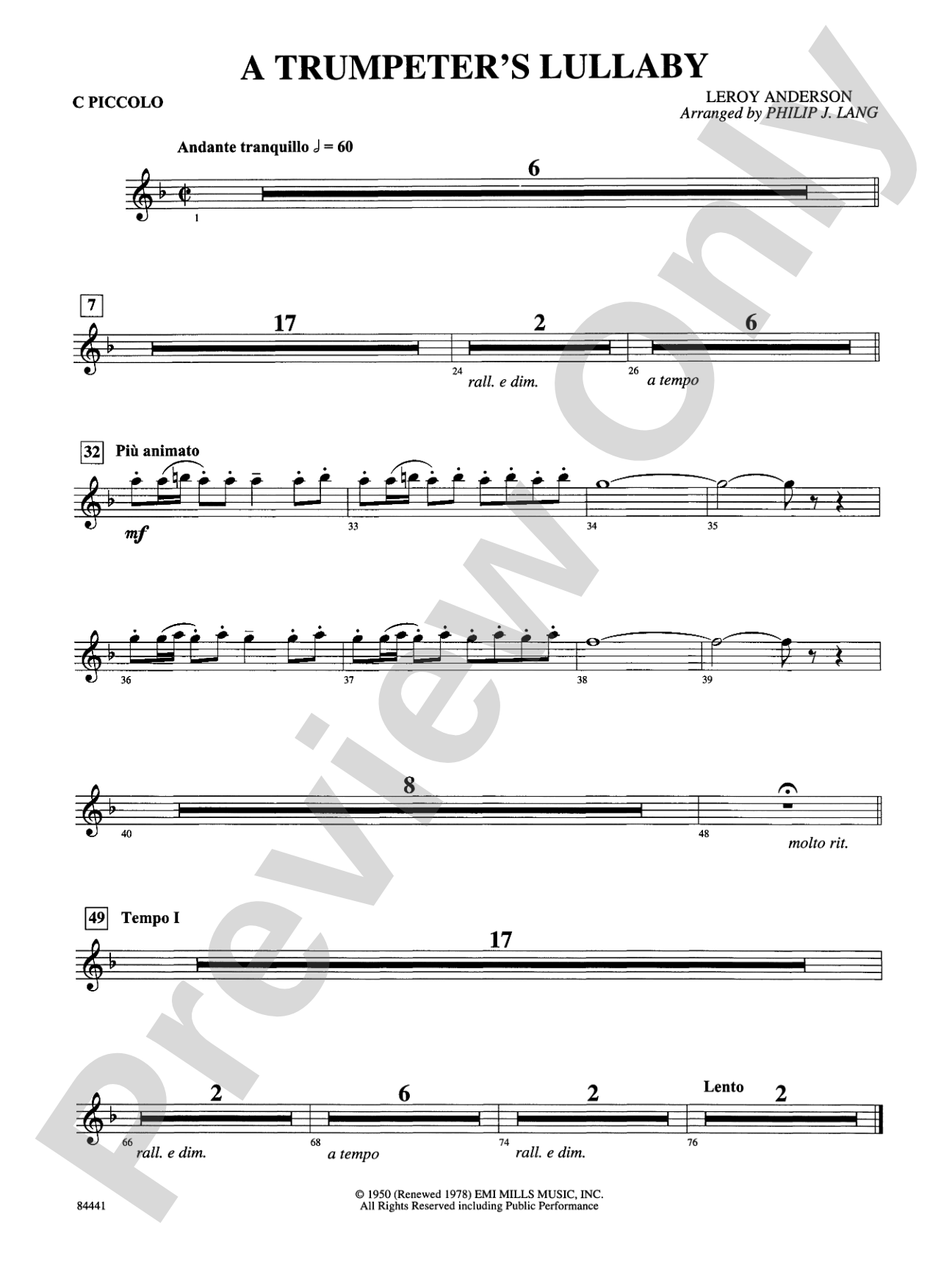 Trumpeter's Lullaby (with Trumpet Solo): Piccolo