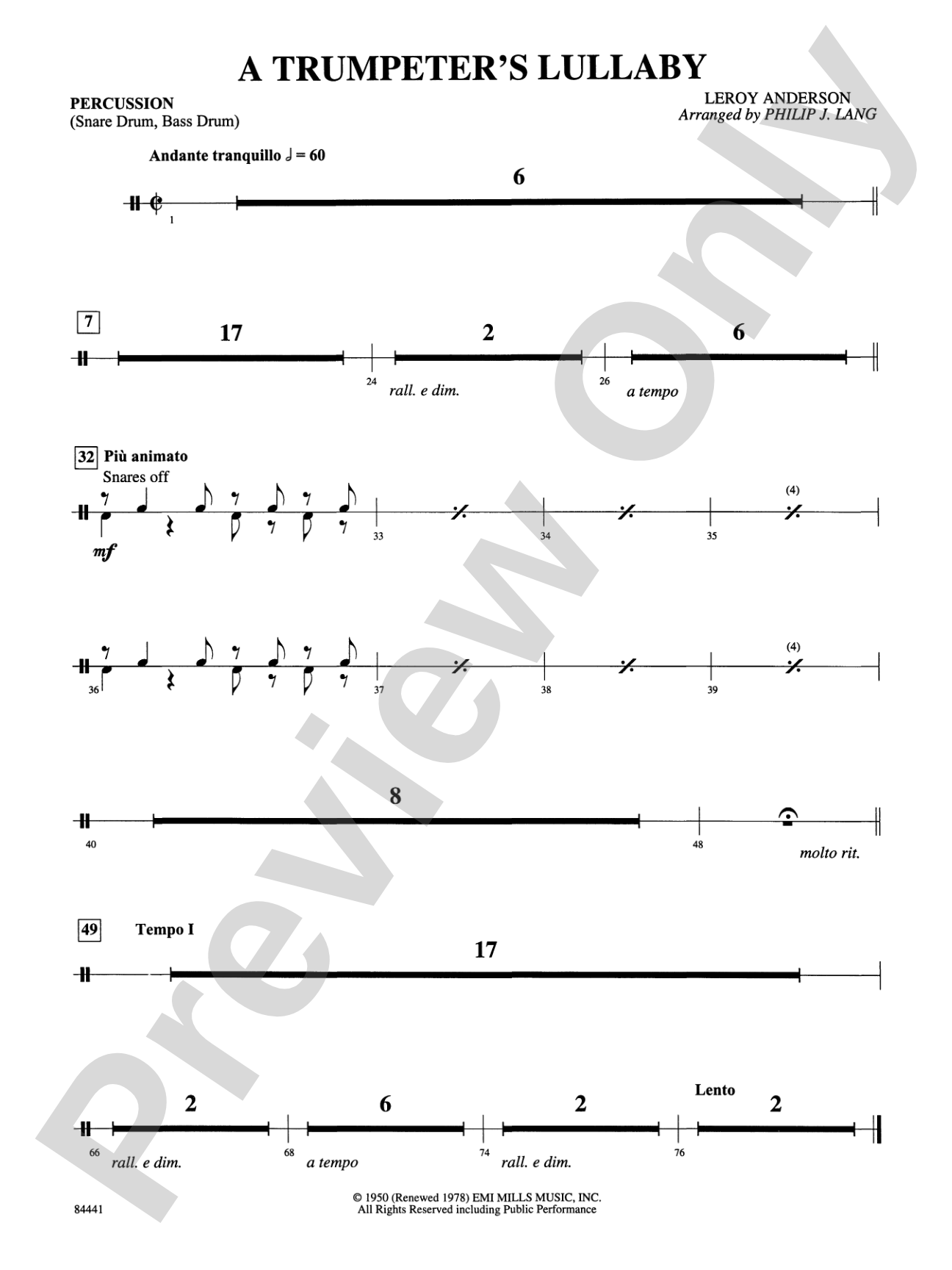Trumpeter's Lullaby (with Trumpet Solo): 1st Percussion