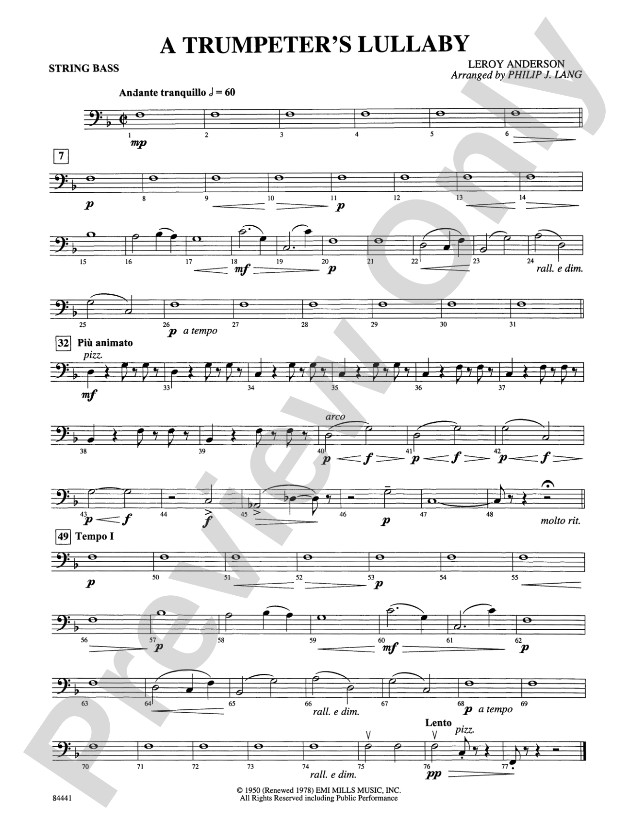 Trumpeter's Lullaby (with Trumpet Solo): String Bass