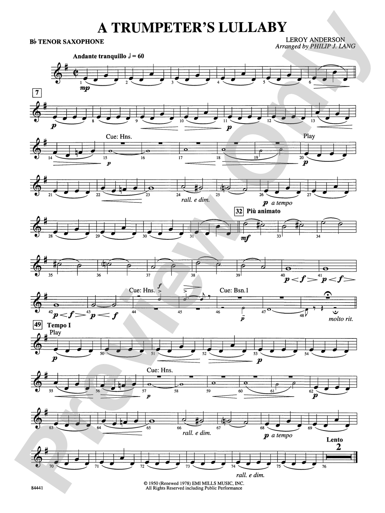 Trumpeter's Lullaby (with Trumpet Solo): B-flat Tenor Saxophone