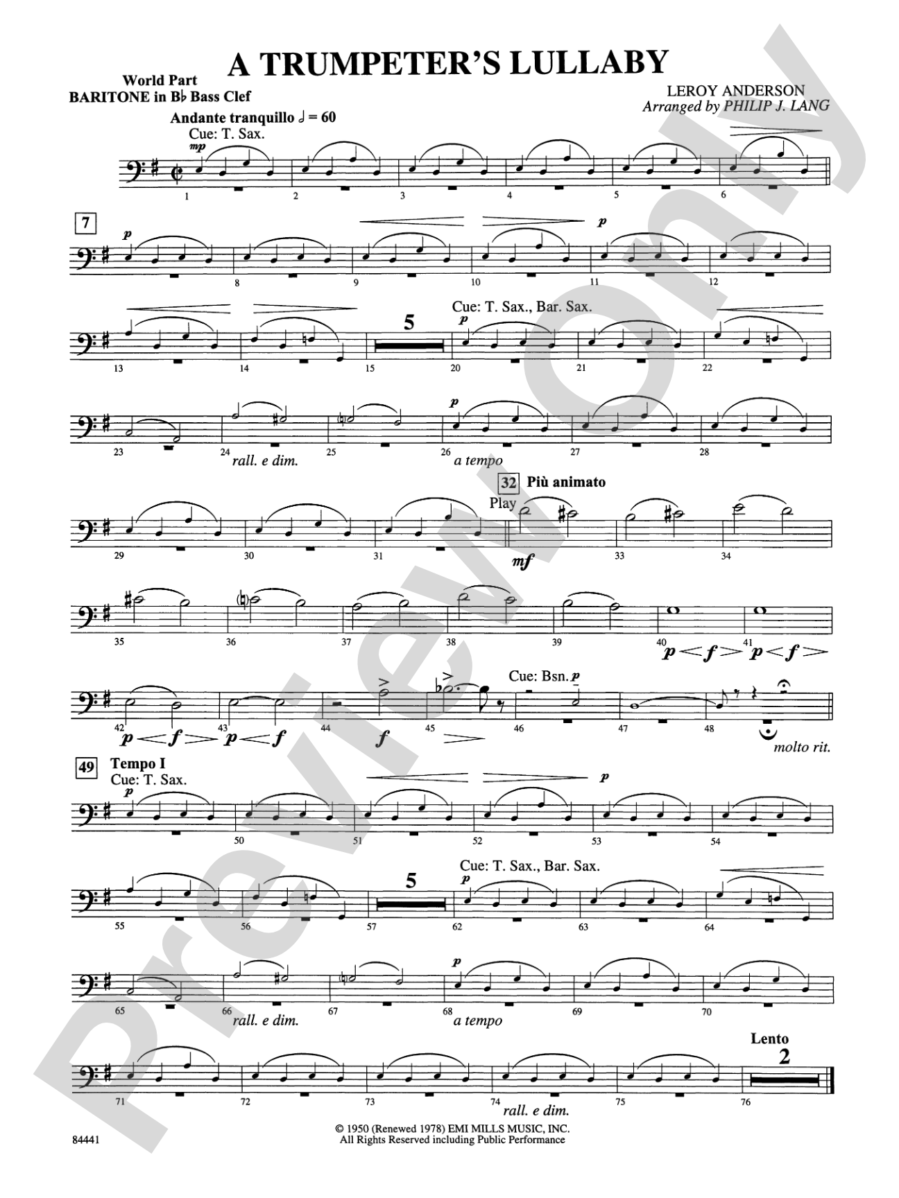 Trumpeter's Lullaby (with Trumpet Solo): (wp) B-flat Baritone B.C.