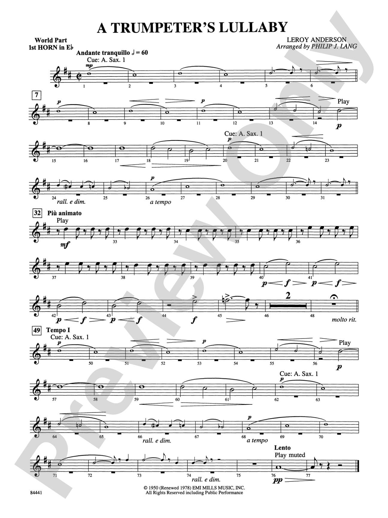 Trumpeter's Lullaby (with Trumpet Solo): (wp) 1st Horn in E-flat
