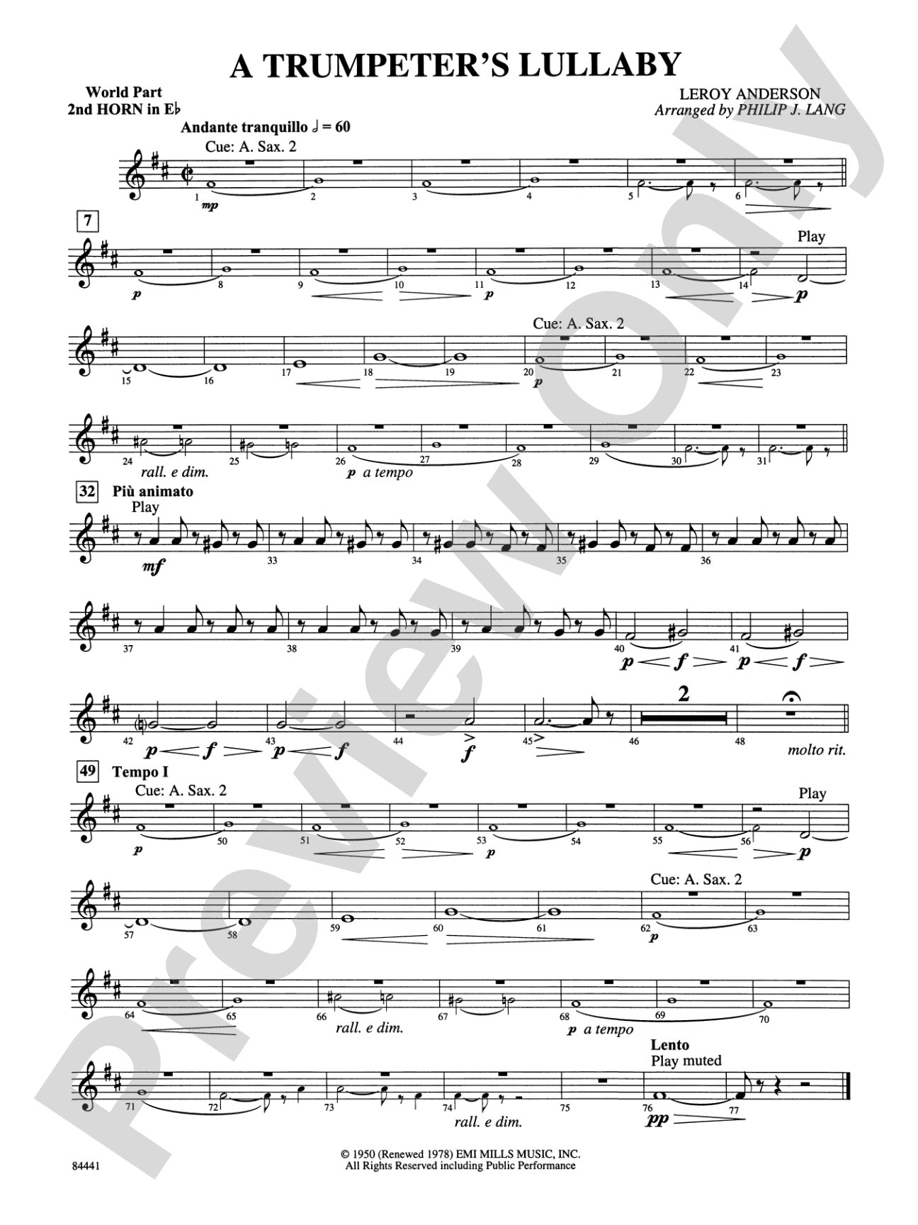 Trumpeter's Lullaby (with Trumpet Solo): (wp) 2nd Horn in E-flat