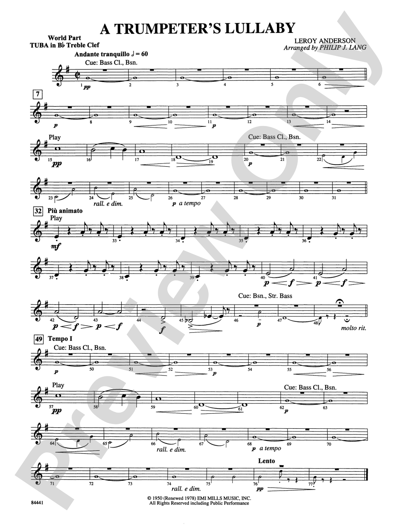 Trumpeter's Lullaby (with Trumpet Solo): (wp) B-flat Tuba T.C.