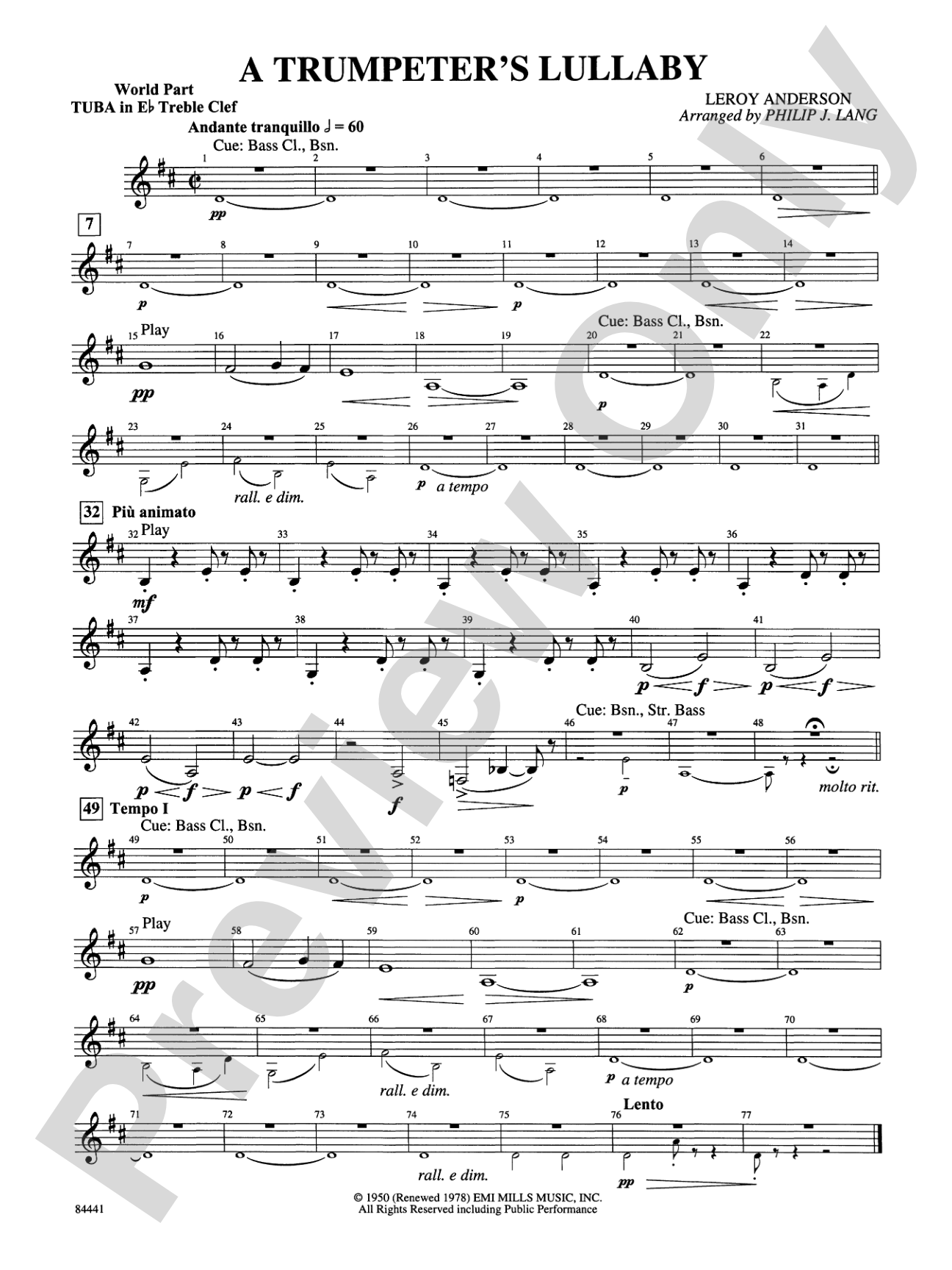 Trumpeter's Lullaby (with Trumpet Solo): (wp) E-flat Tuba T.C.