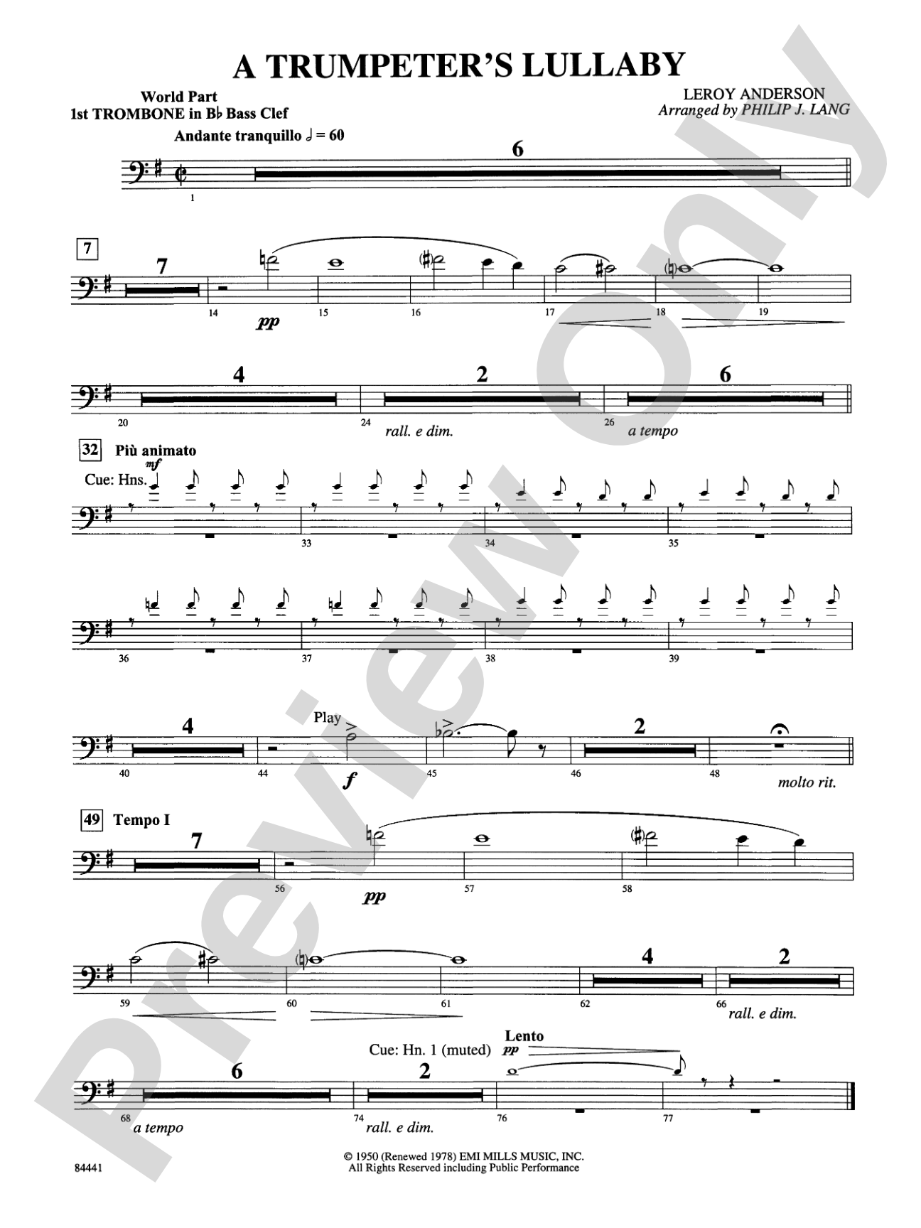 Trumpeter's Lullaby (with Trumpet Solo): (wp) 1st B-flat Trombone B.C.