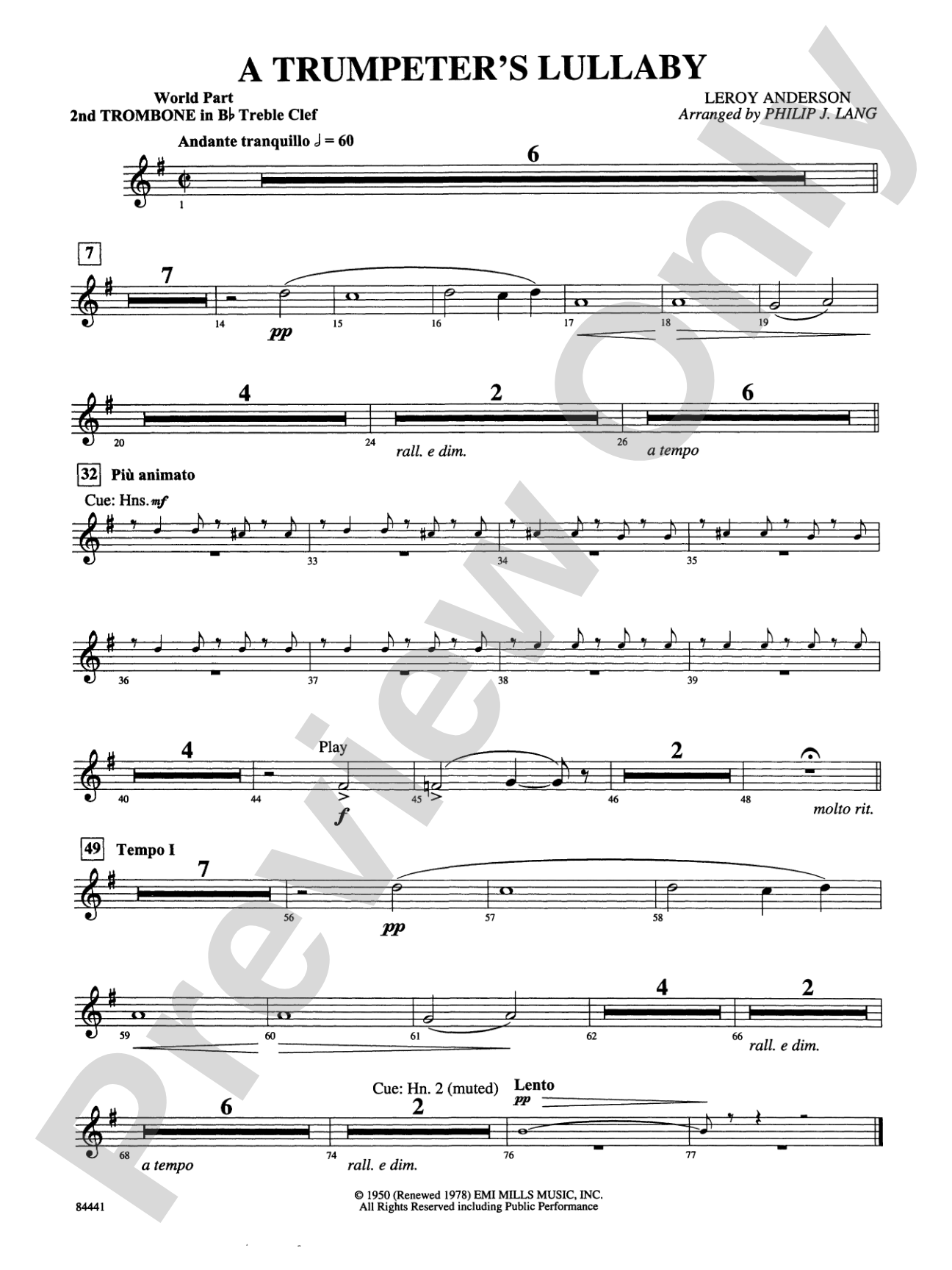 Trumpeter's Lullaby (with Trumpet Solo): (wp) 2nd B-flat Trombone T.C.