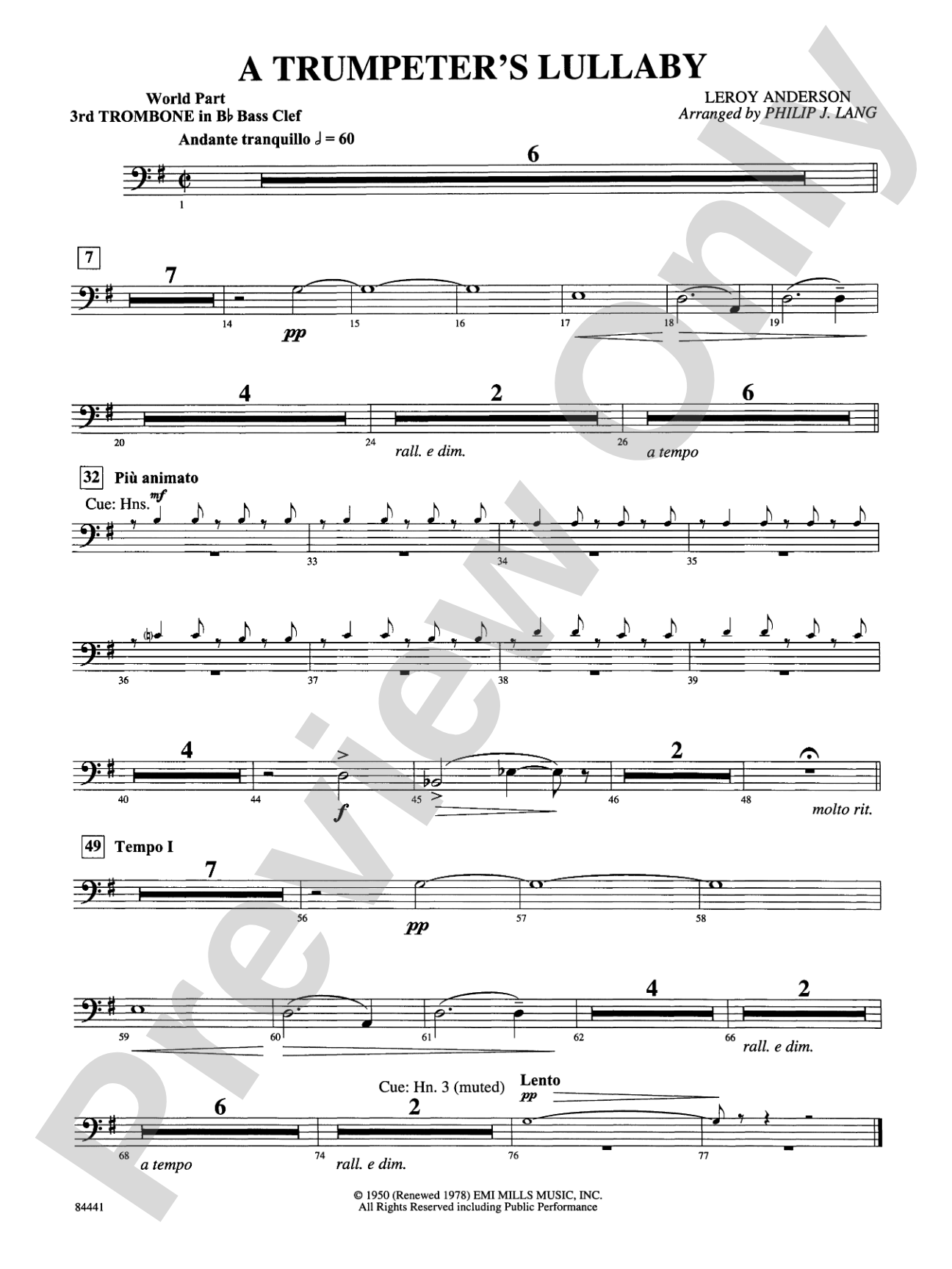 Trumpeter's Lullaby (with Trumpet Solo): (wp) 3rd B-flat Trombone B.C.