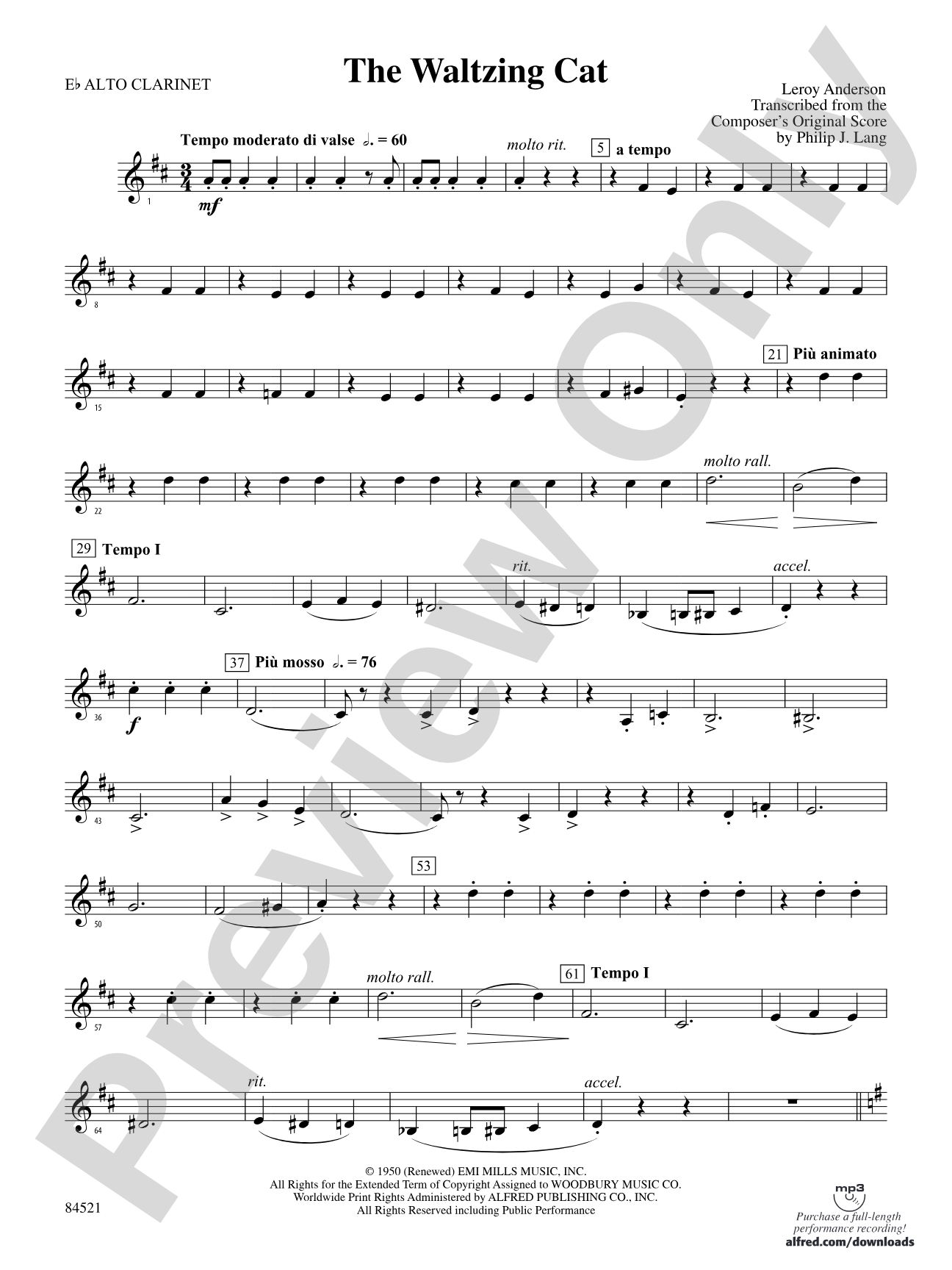 The Waltzing Cat: E-flat Alto Clarinet