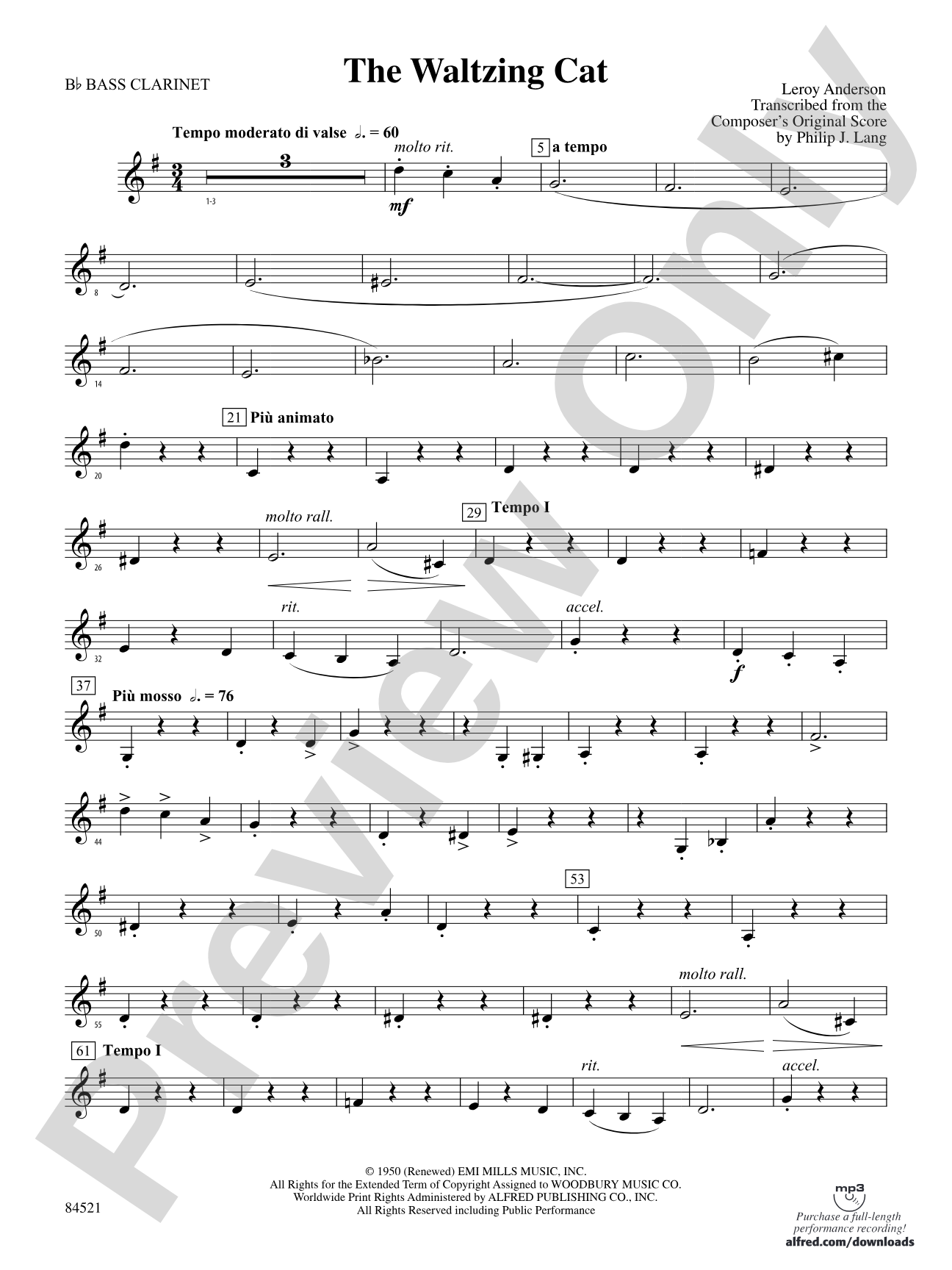 The Waltzing Cat: B-flat Bass Clarinet