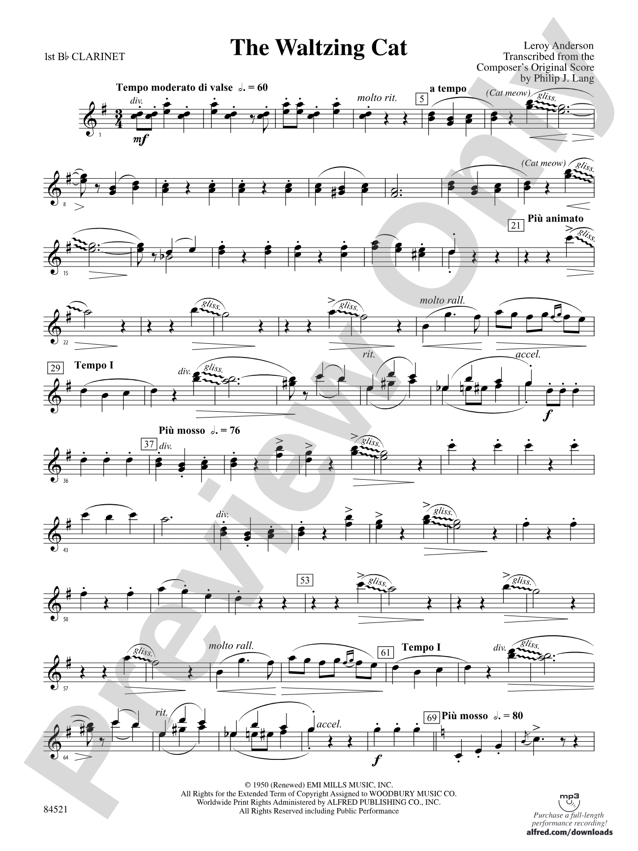 The Waltzing Cat: 1st B-flat Clarinet