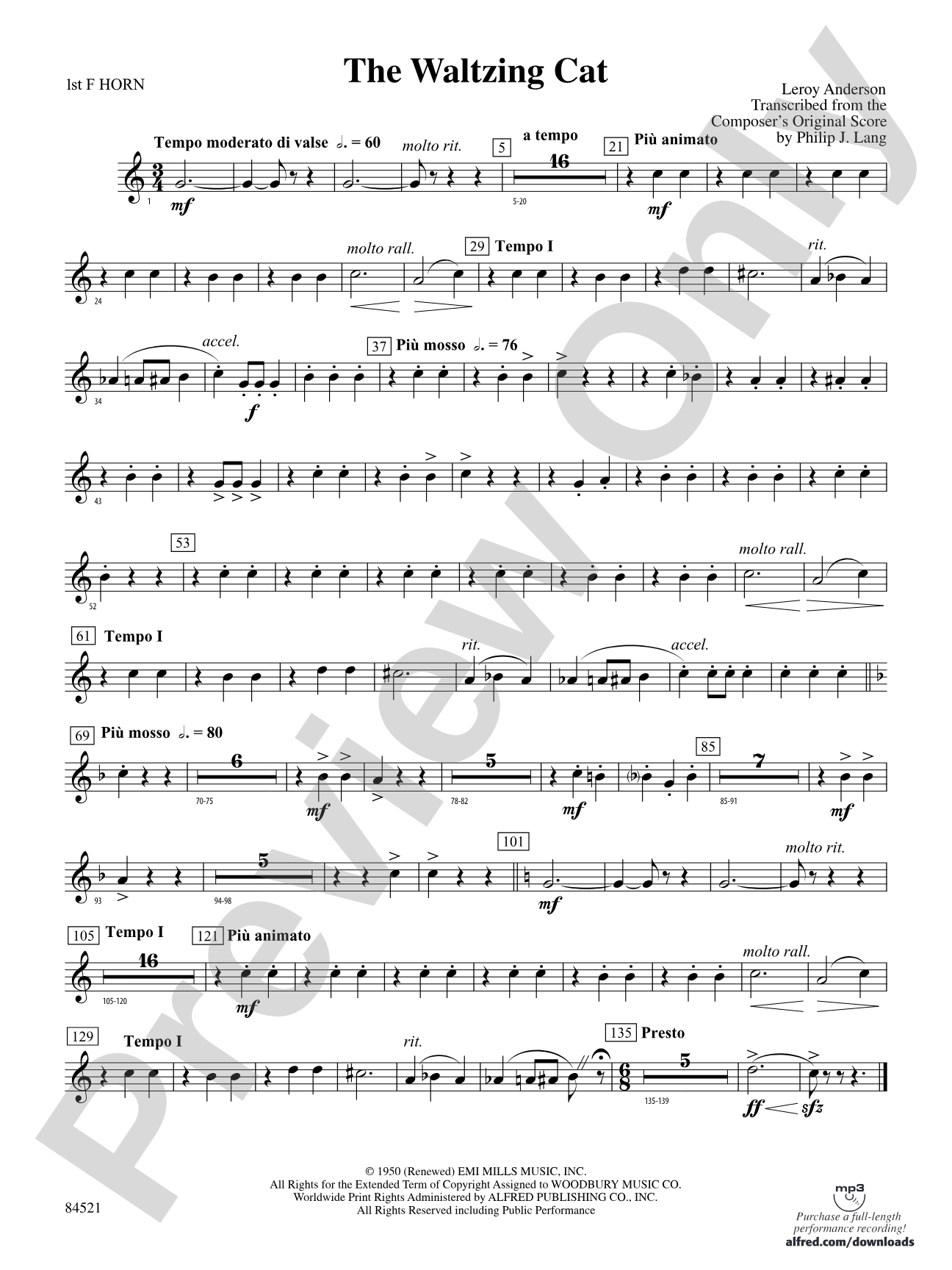 The Waltzing Cat: 1st F Horn