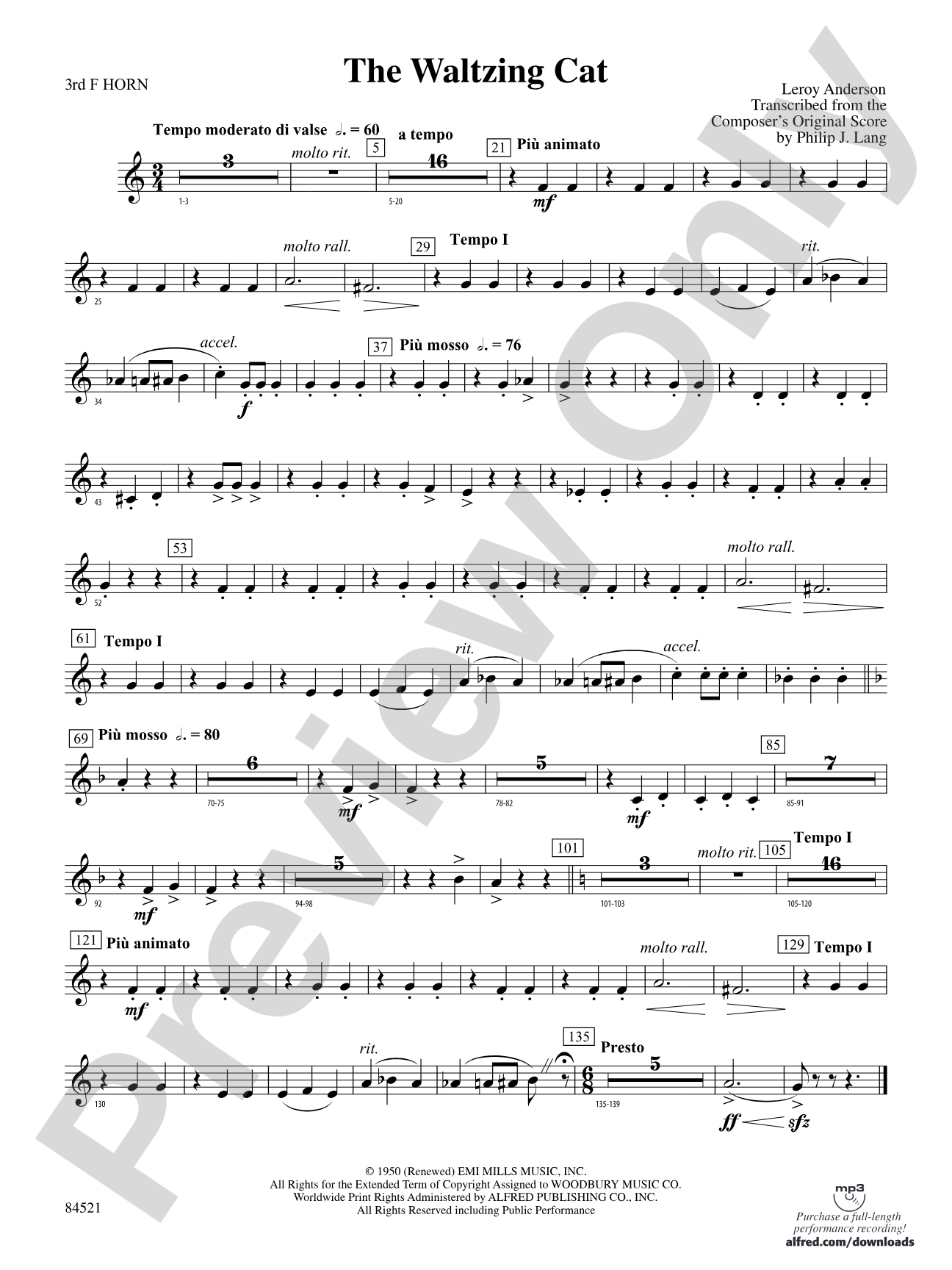 The Waltzing Cat: 3rd F Horn