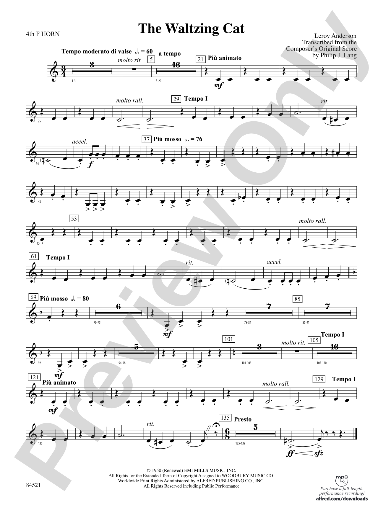 The Waltzing Cat: 4th F Horn