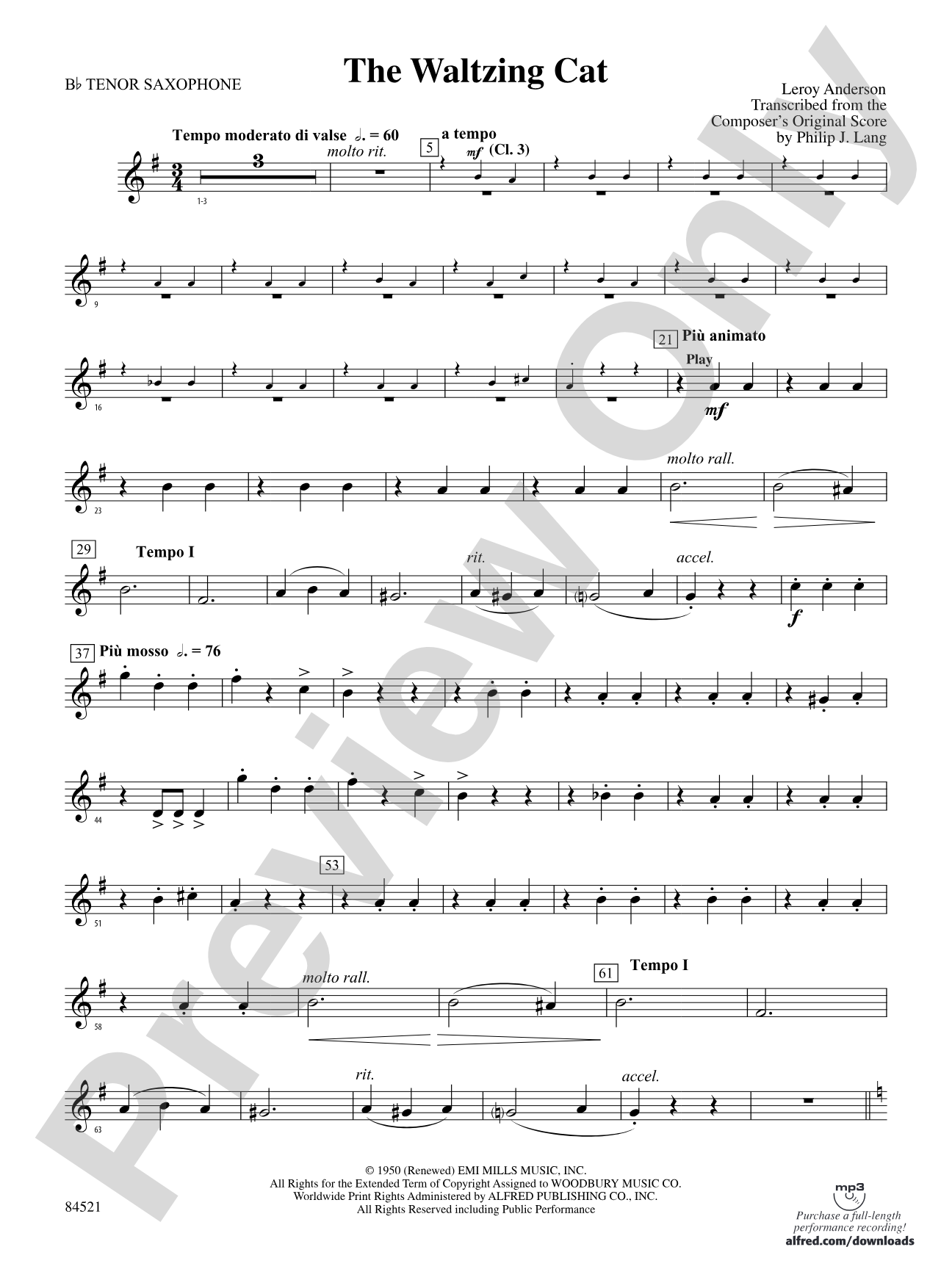 The Waltzing Cat: B-flat Tenor Saxophone