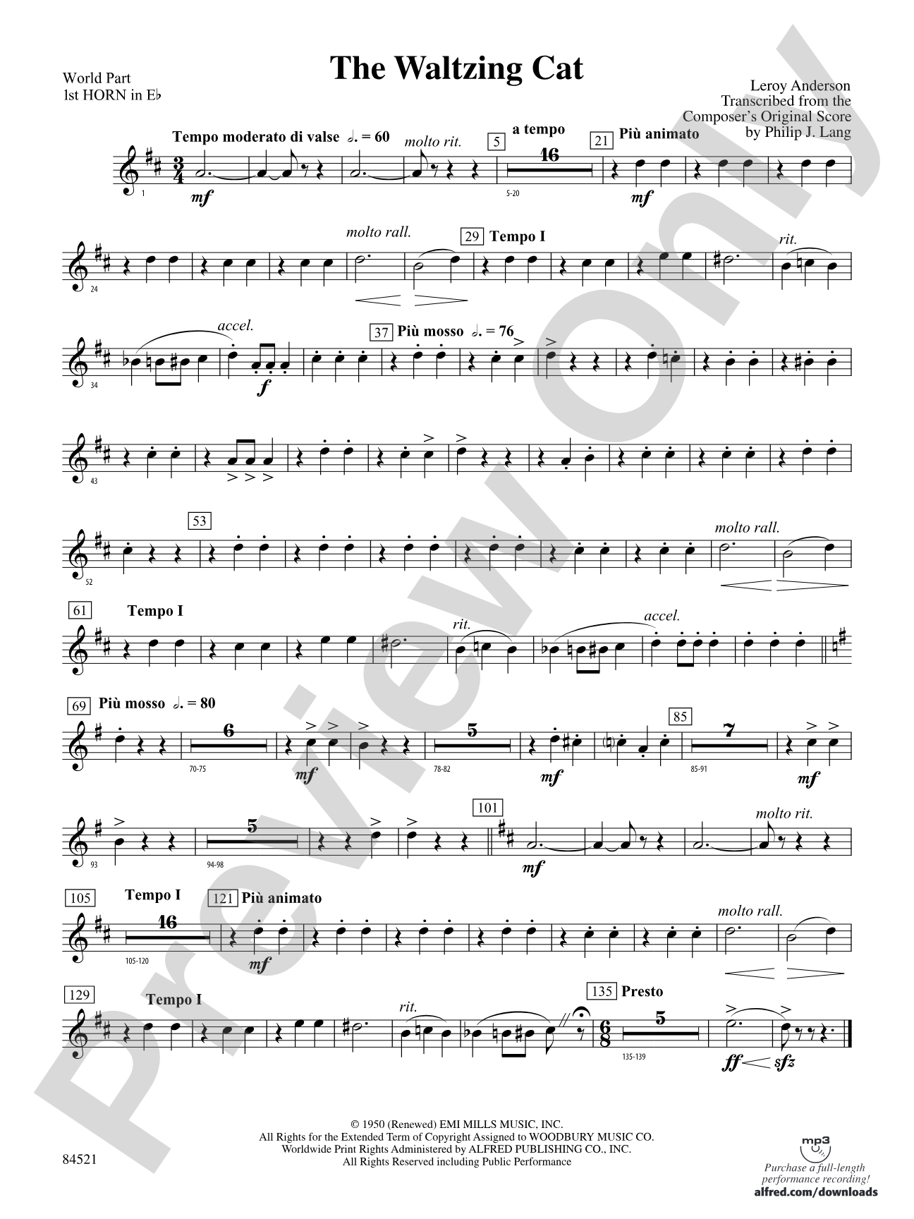 The Waltzing Cat: (wp) 1st Horn in E-flat