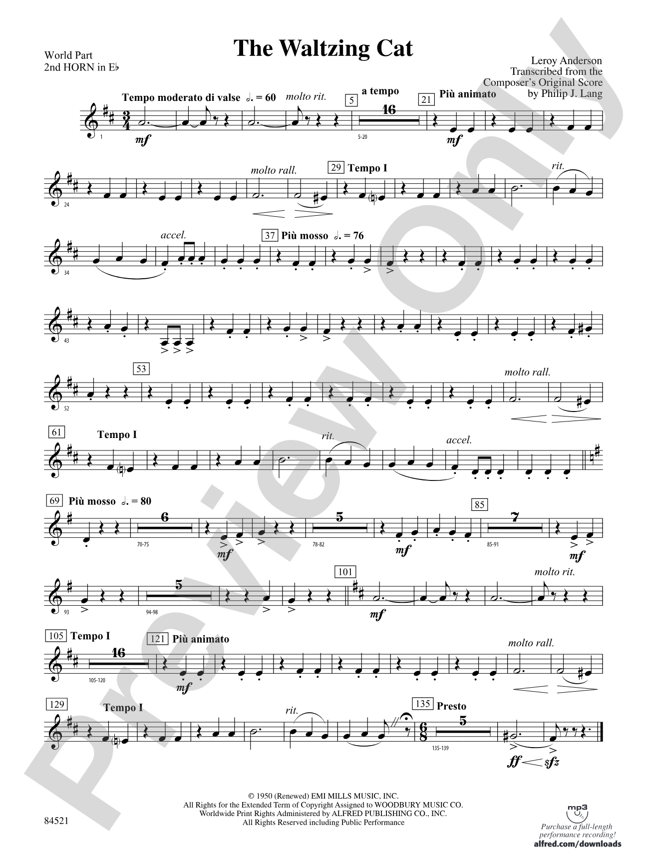 The Waltzing Cat: (wp) 2nd Horn in E-flat