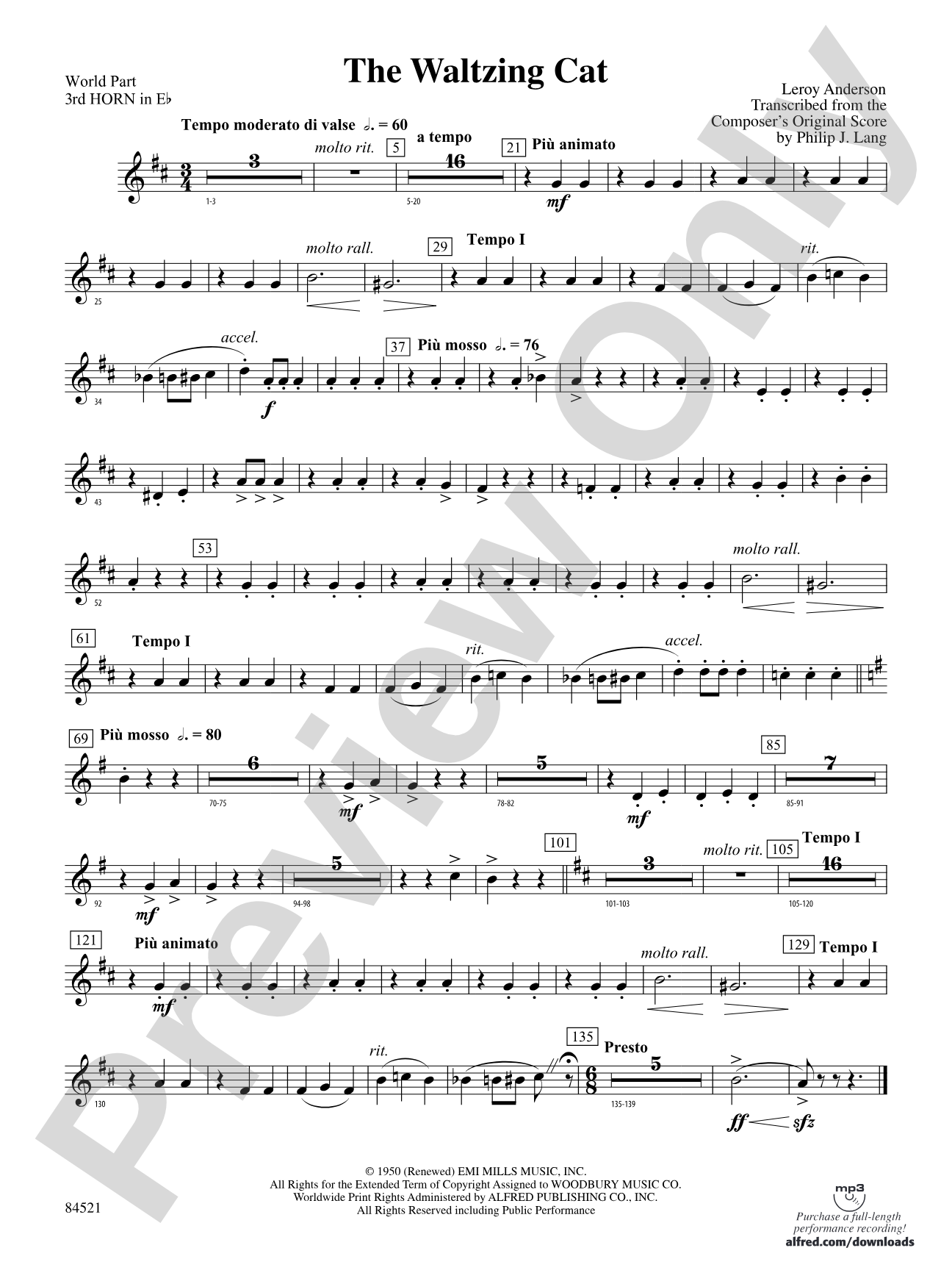 The Waltzing Cat: (wp) 3rd Horn in E-flat