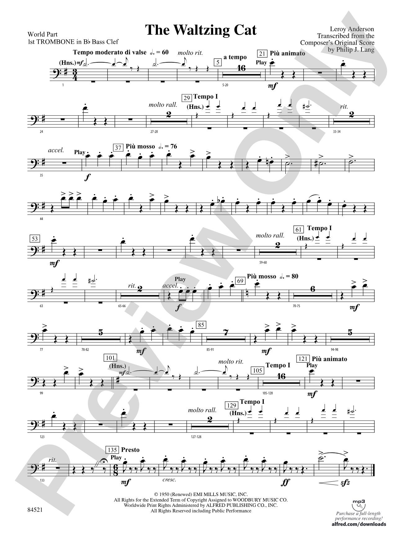 The Waltzing Cat: (wp) 1st B-flat Trombone B.C.