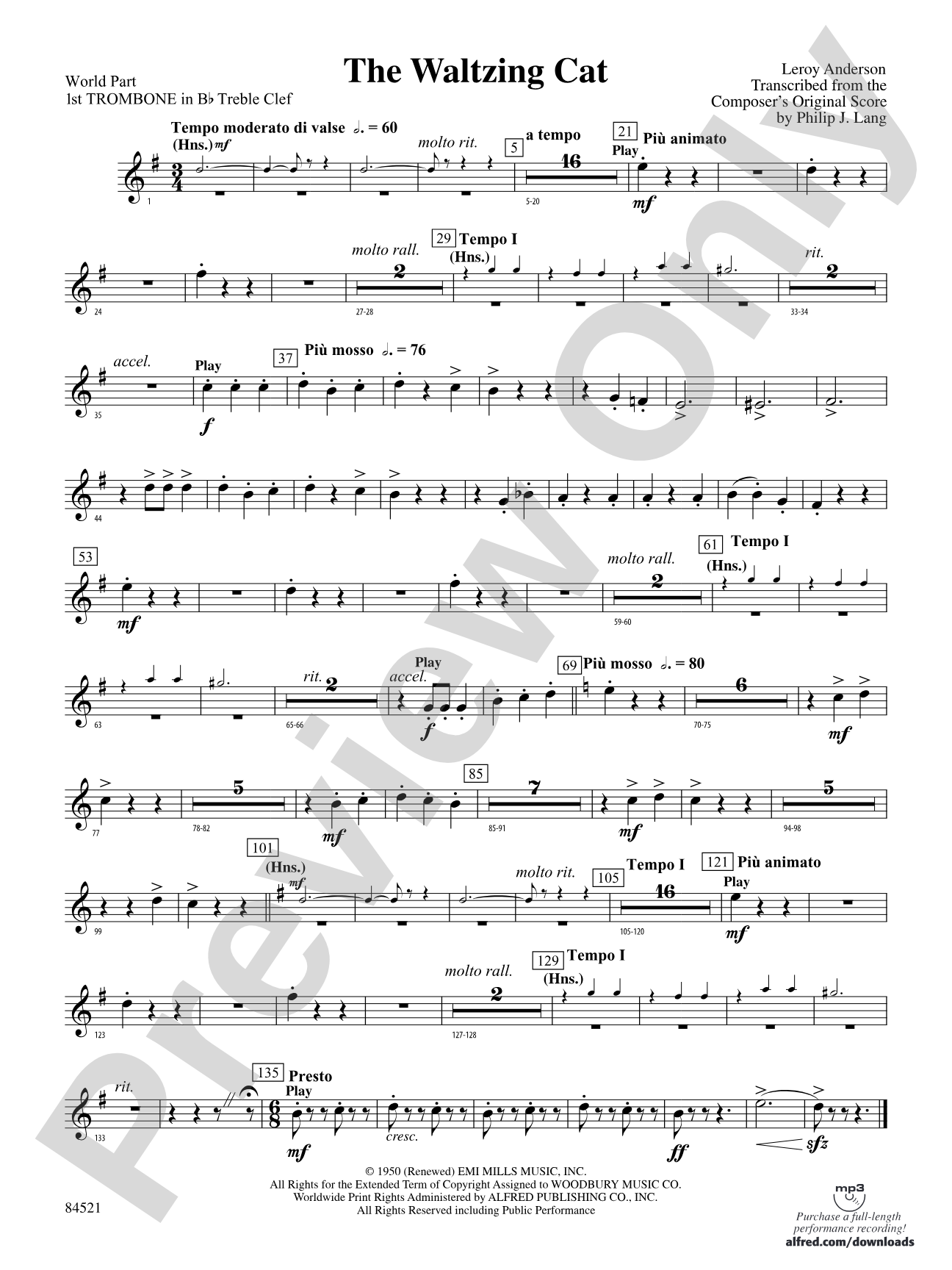 The Waltzing Cat: (wp) 1st B-flat Trombone T.C.
