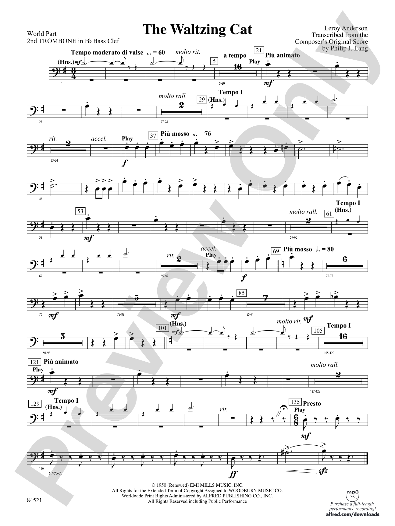The Waltzing Cat: (wp) 2nd B-flat Trombone B.C.