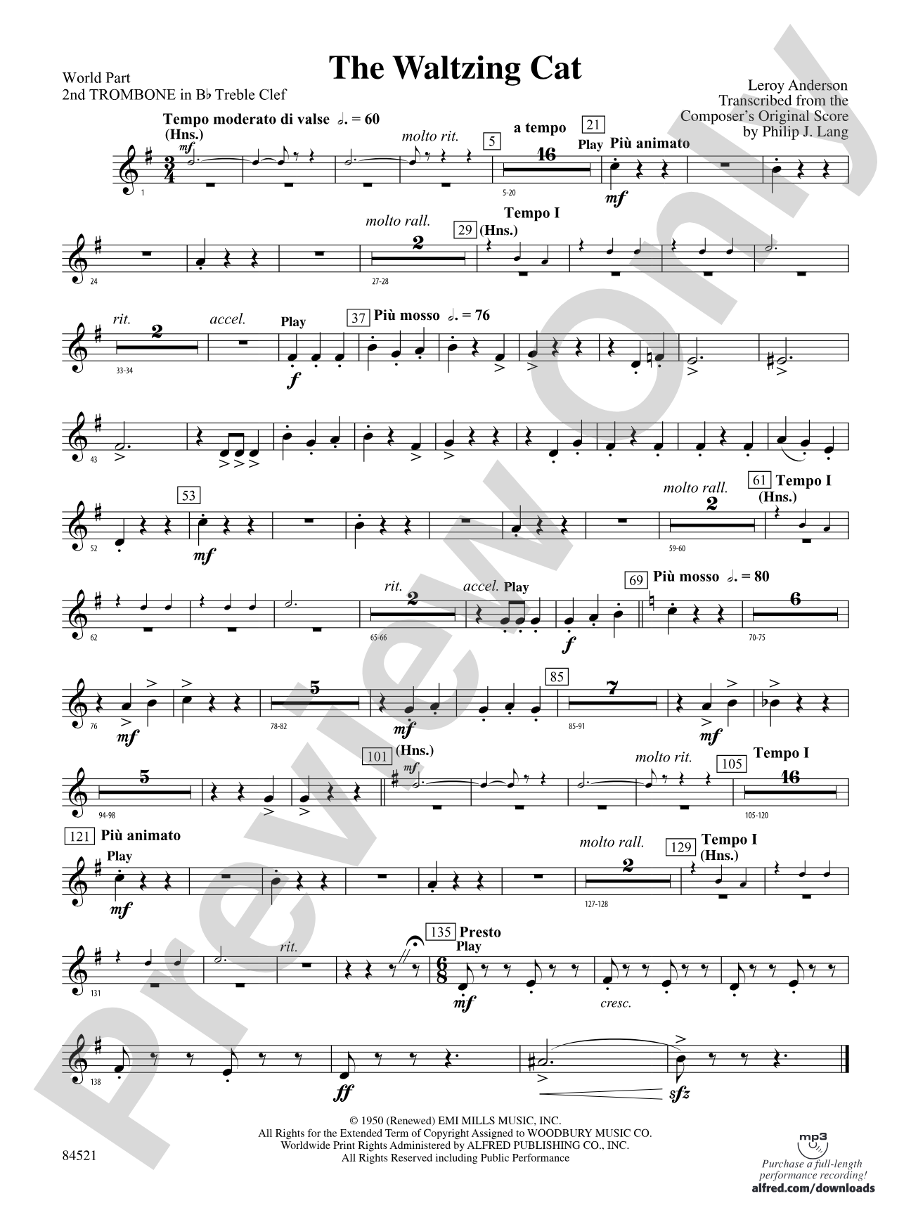 The Waltzing Cat: (wp) 2nd B-flat Trombone T.C.