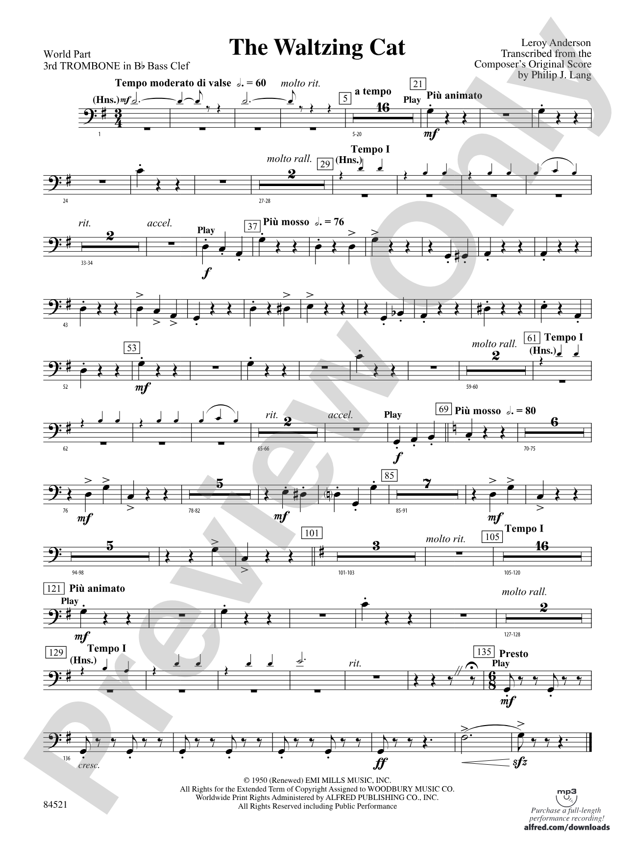 The Waltzing Cat: (wp) 3rd B-flat Trombone B.C.