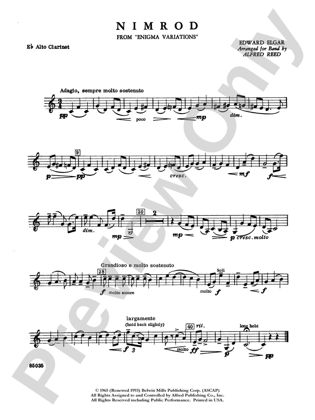 Nimrod (from Elgar's Variations): E-flat Alto Clarinet