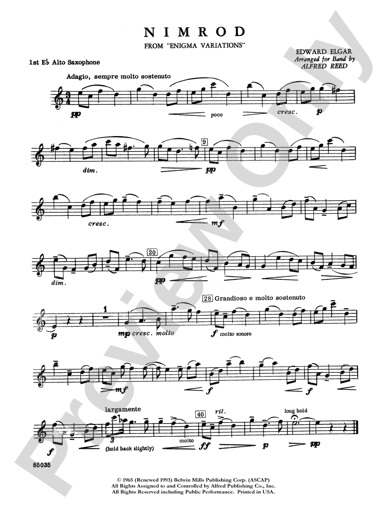 Nimrod (from Elgar's Variations): E-flat Alto Saxophone