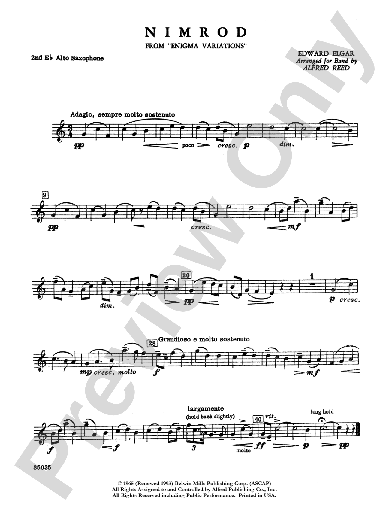 Nimrod (from Elgar's Variations): 2nd E-flat Alto Saxophone