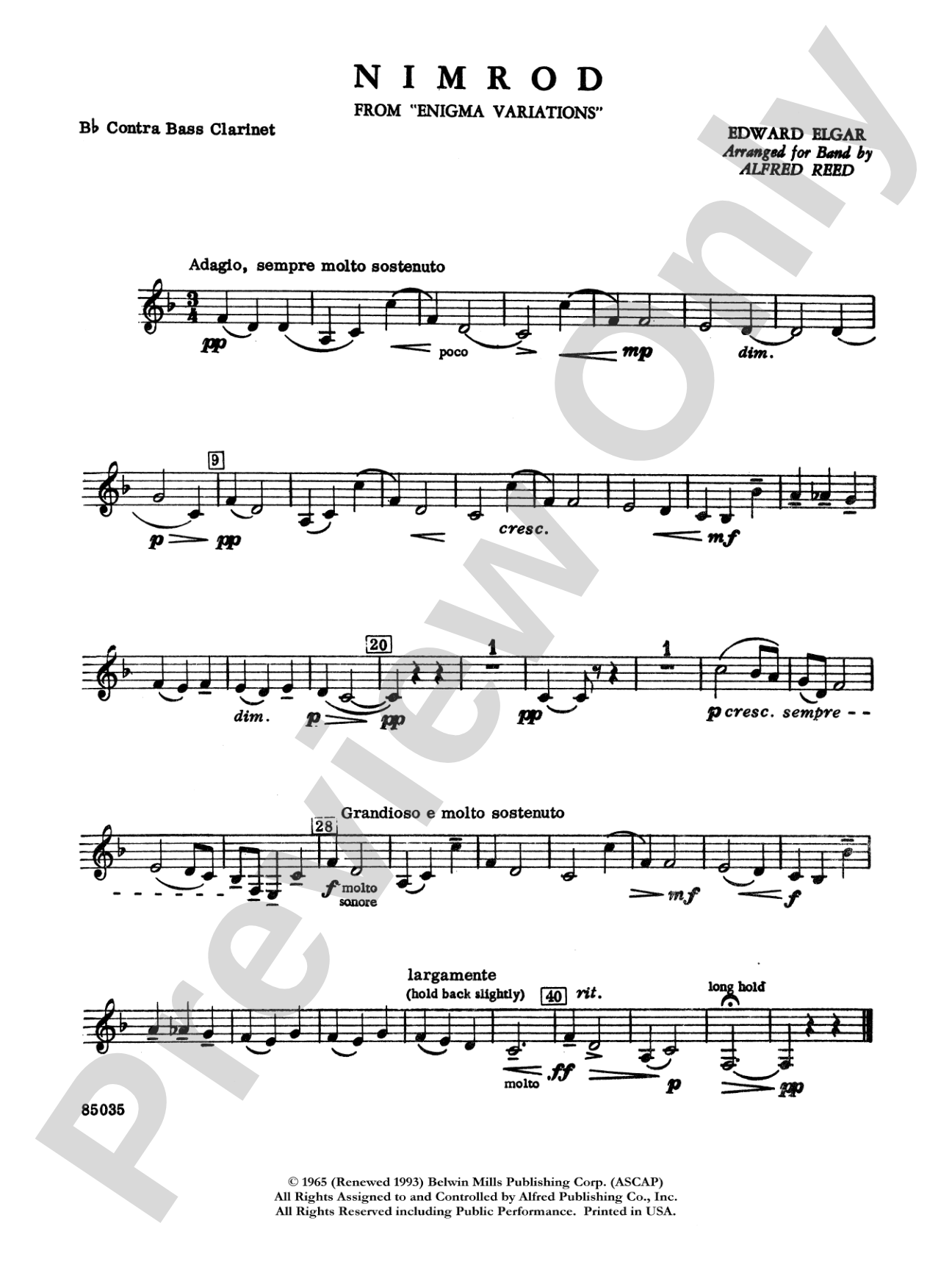 Nimrod (from Elgar's Variations): B-flat Contrabass Clarinet