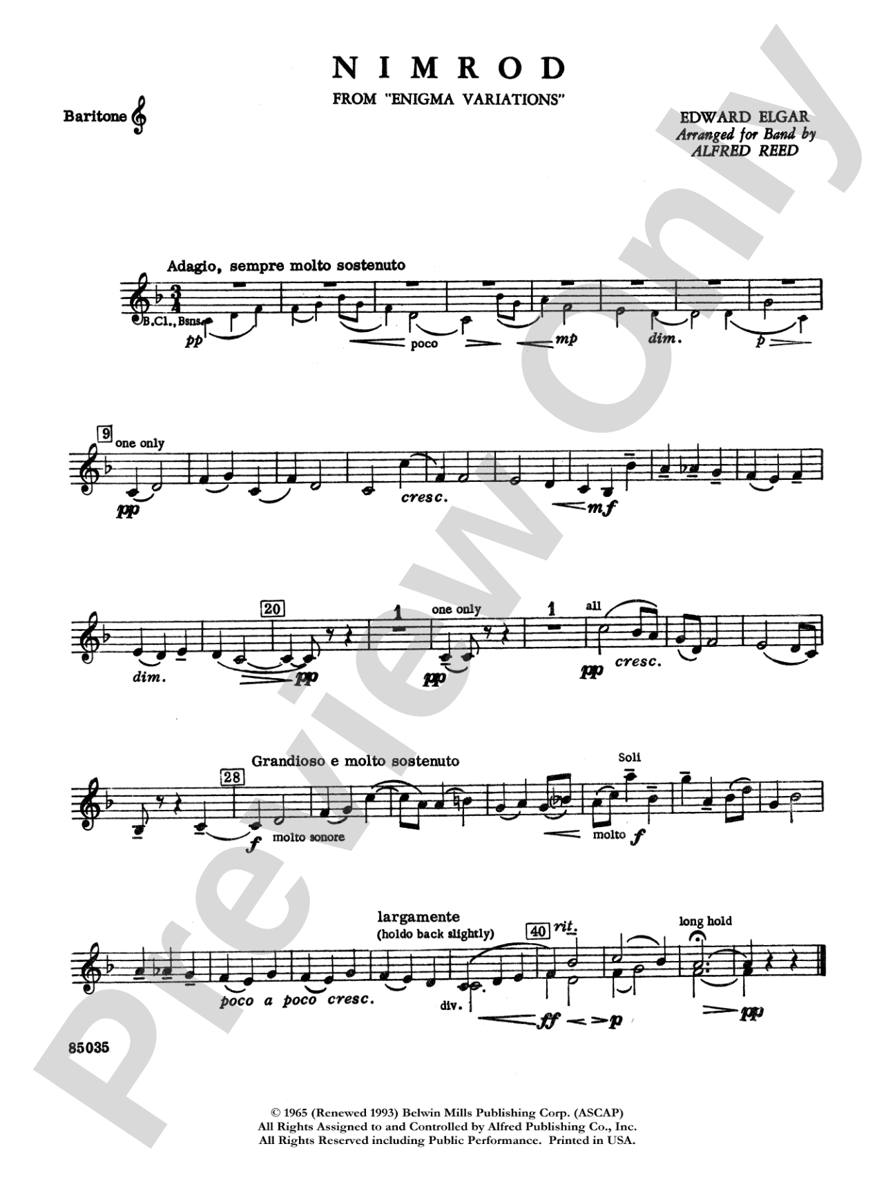 Nimrod (from Elgar's Variations): Baritone T.C.