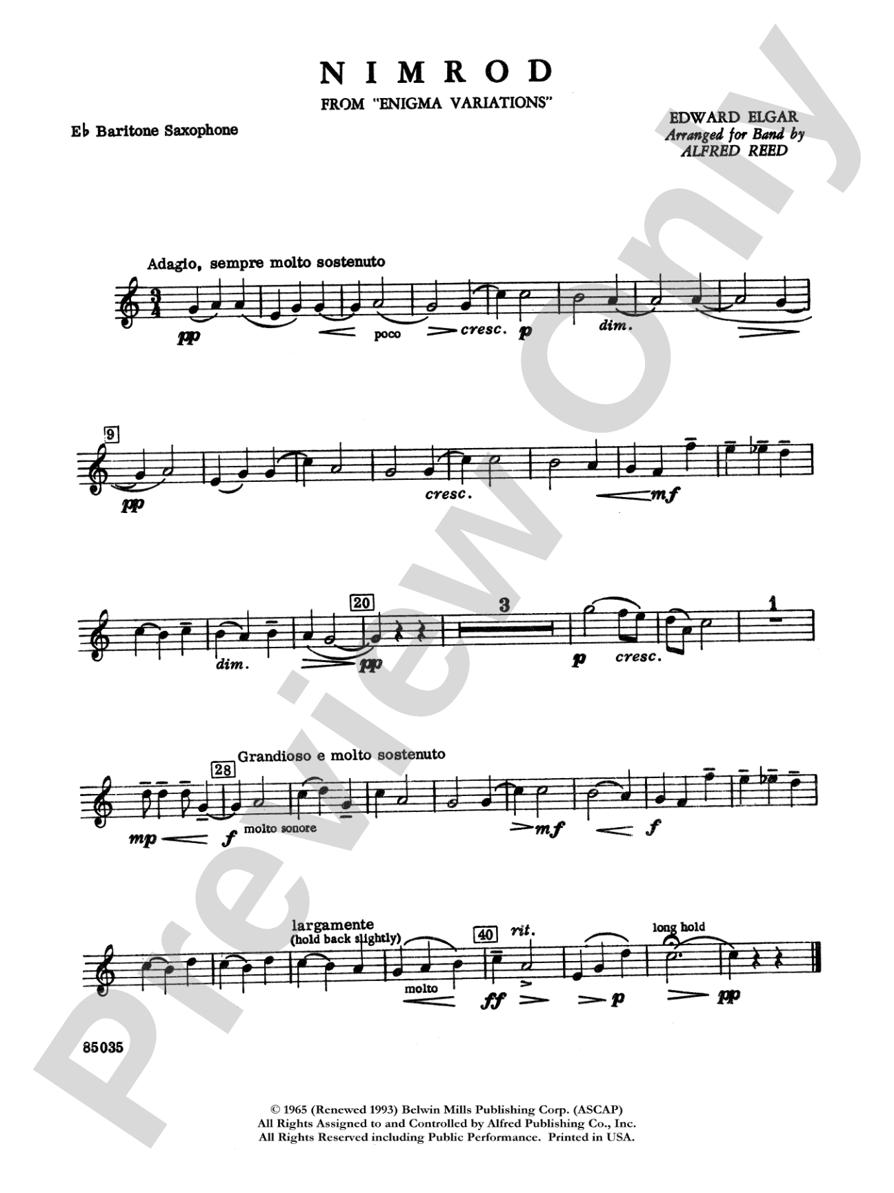 Nimrod (from Elgar's Variations): E-flat Baritone Saxophone