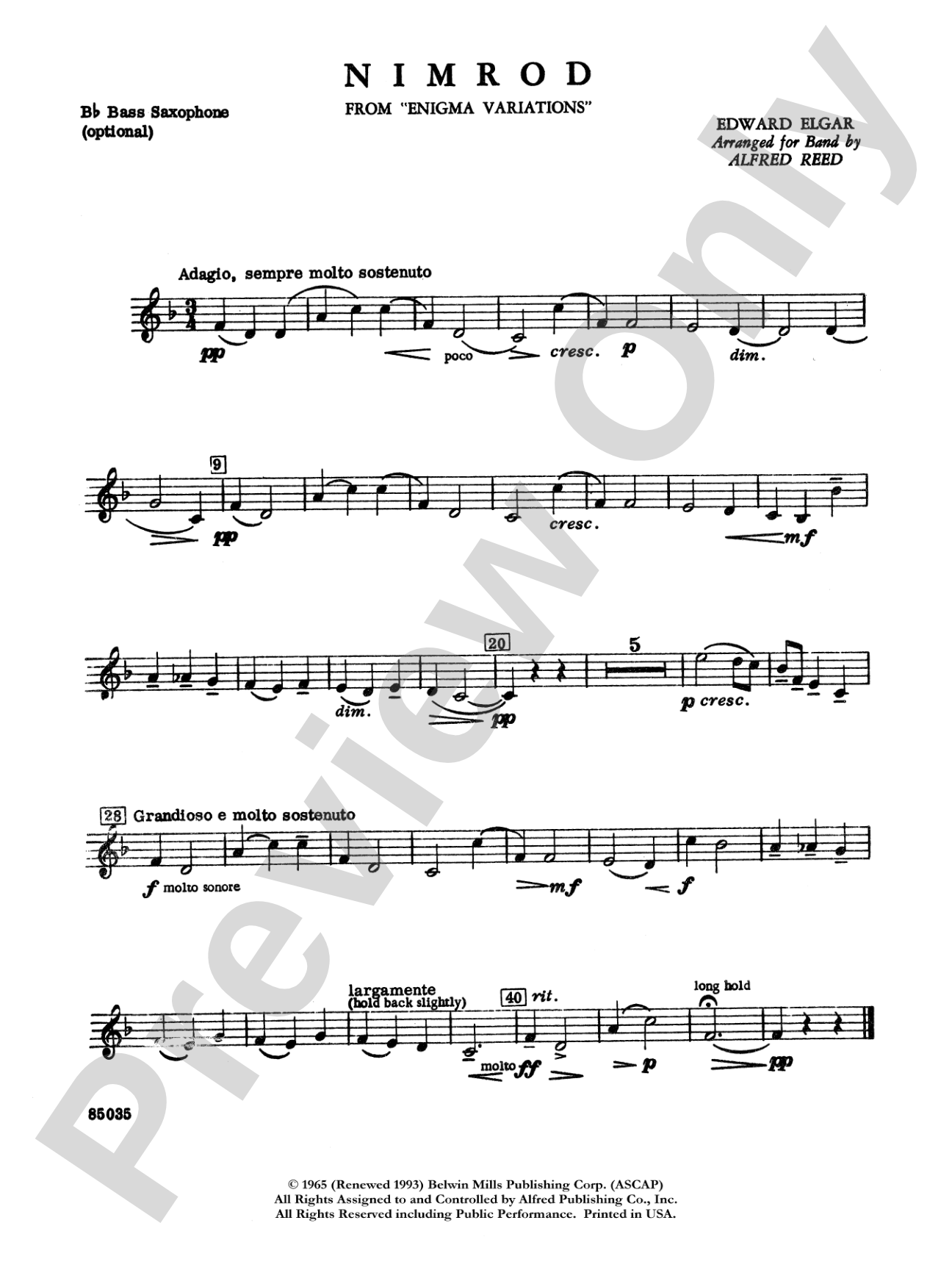 Nimrod (from Elgar's Variations): B-flat Bass Saxophone