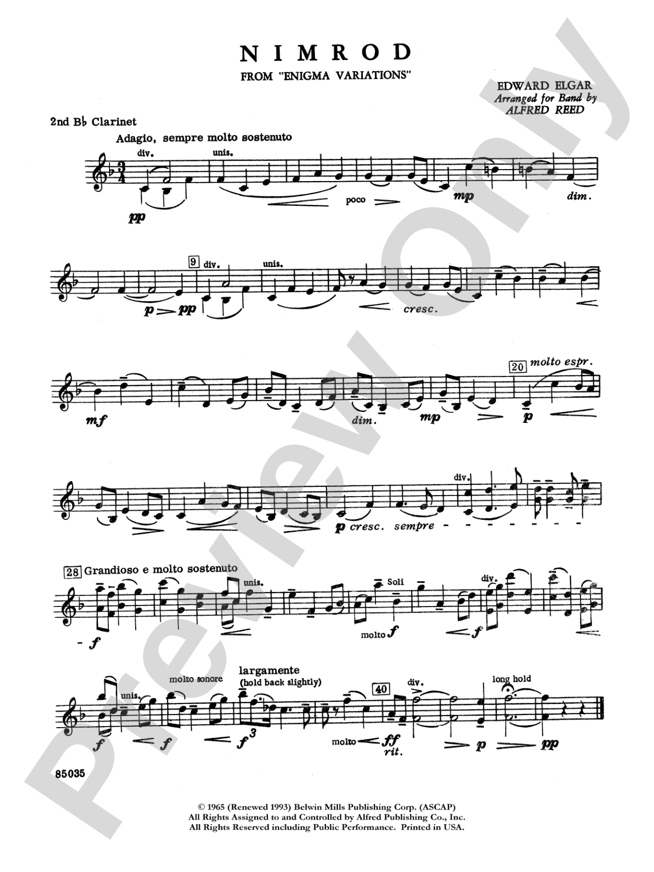 Nimrod (from Elgar's Variations): 2nd B-flat Clarinet