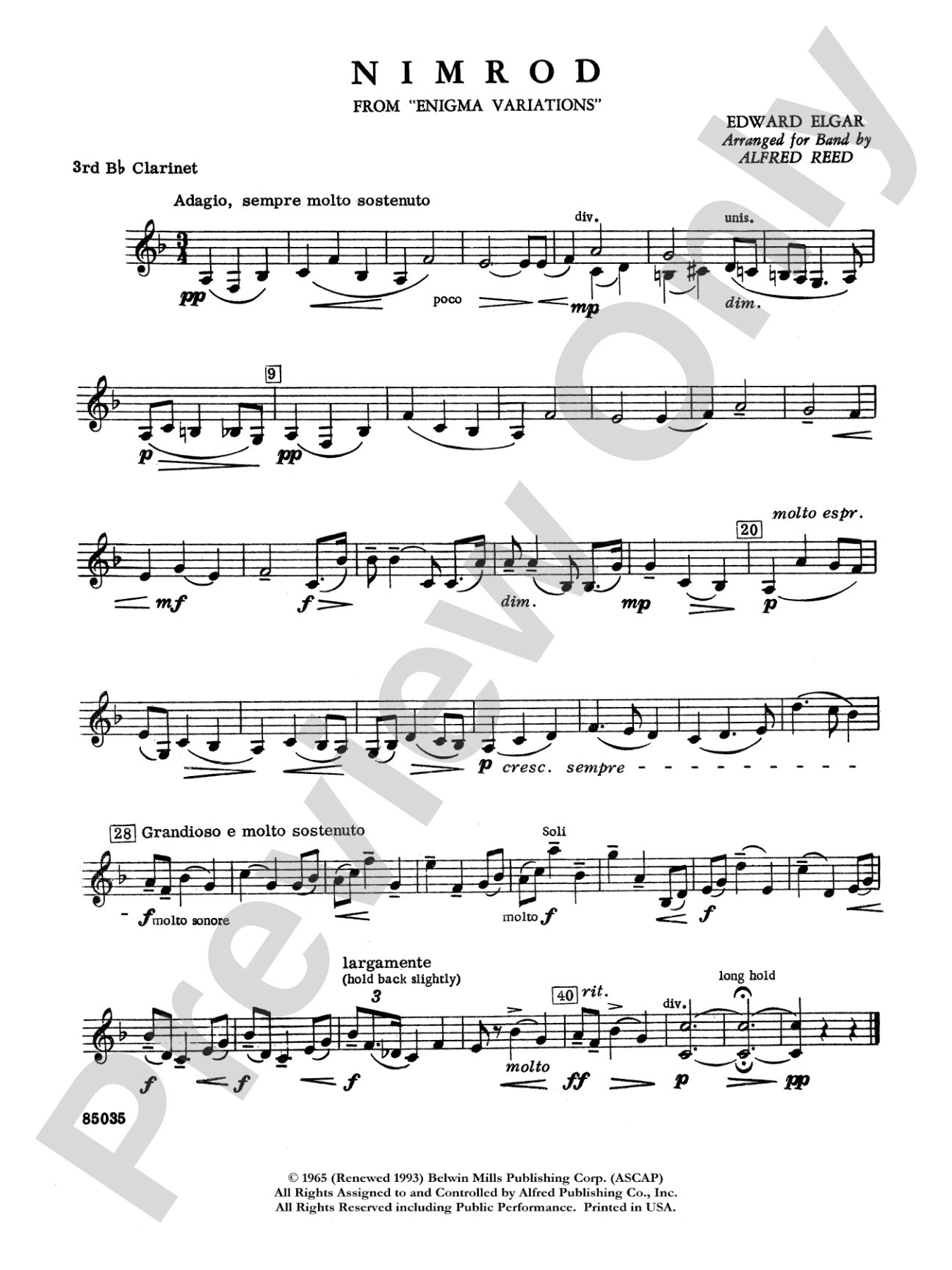 Nimrod (from Elgar's Variations): 3rd B-flat Clarinet