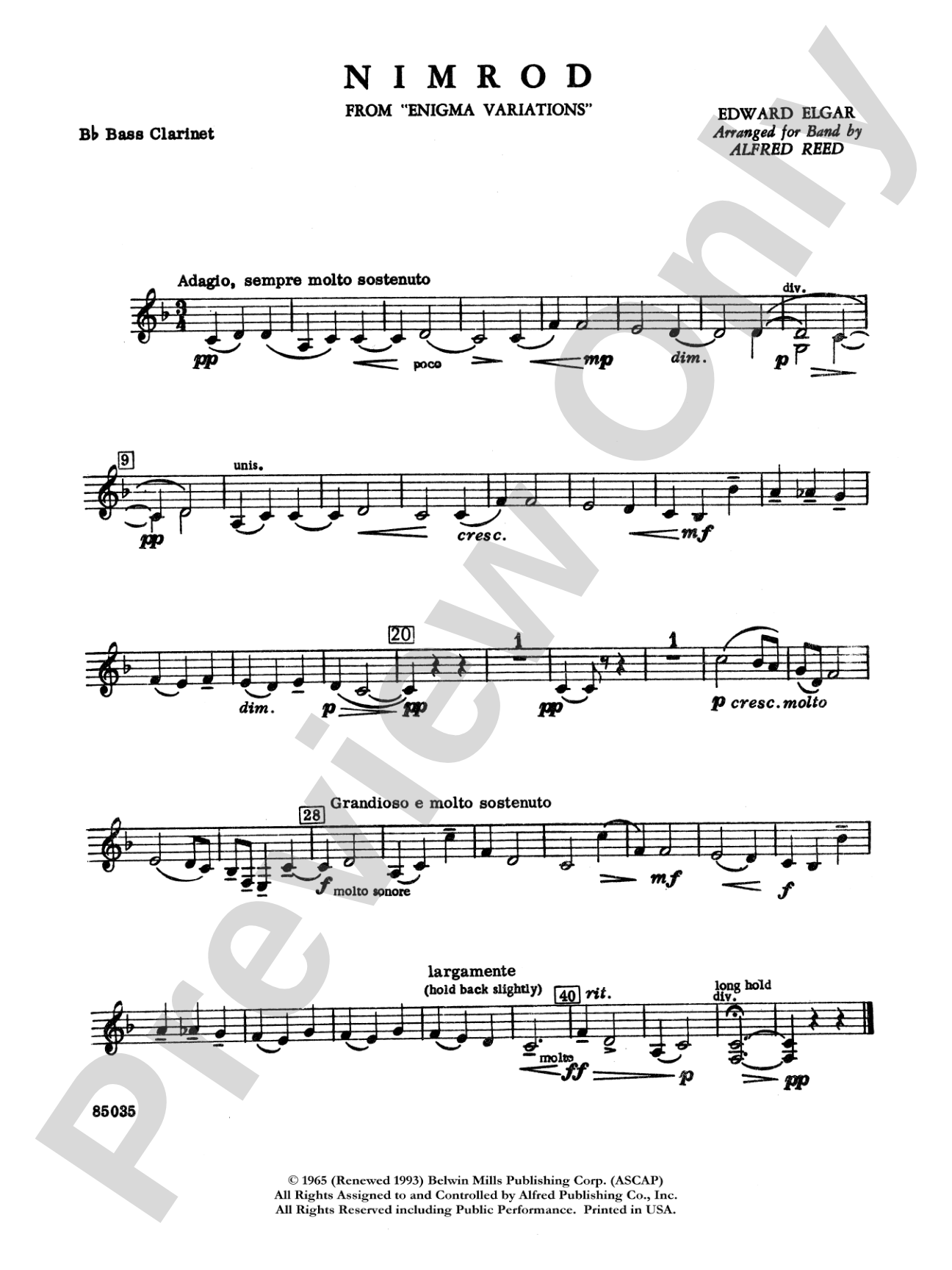 Nimrod (from Elgar's Variations): B-flat Bass Clarinet