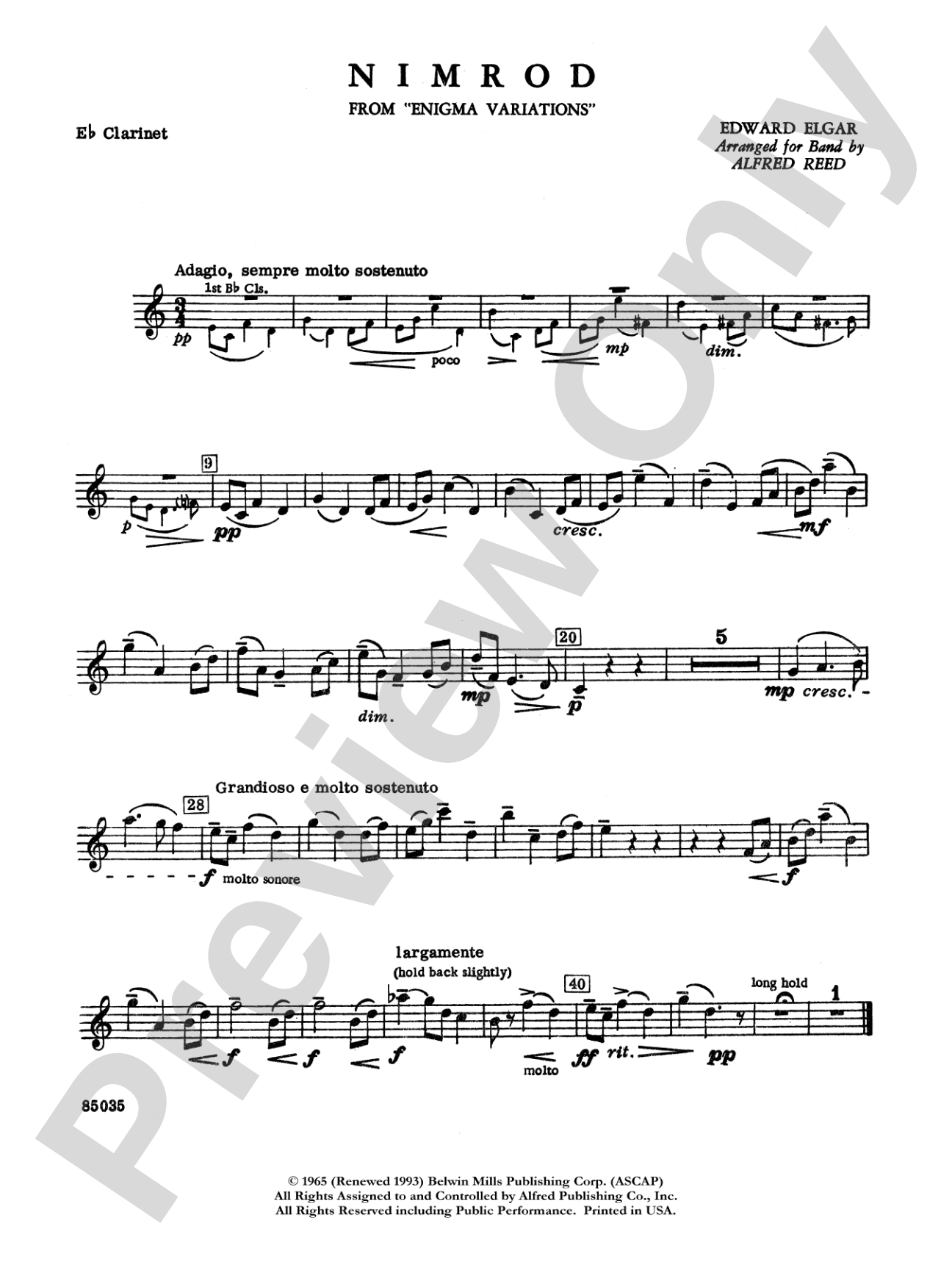 Nimrod (from Elgar's Variations): E-flat Soprano Clarinet