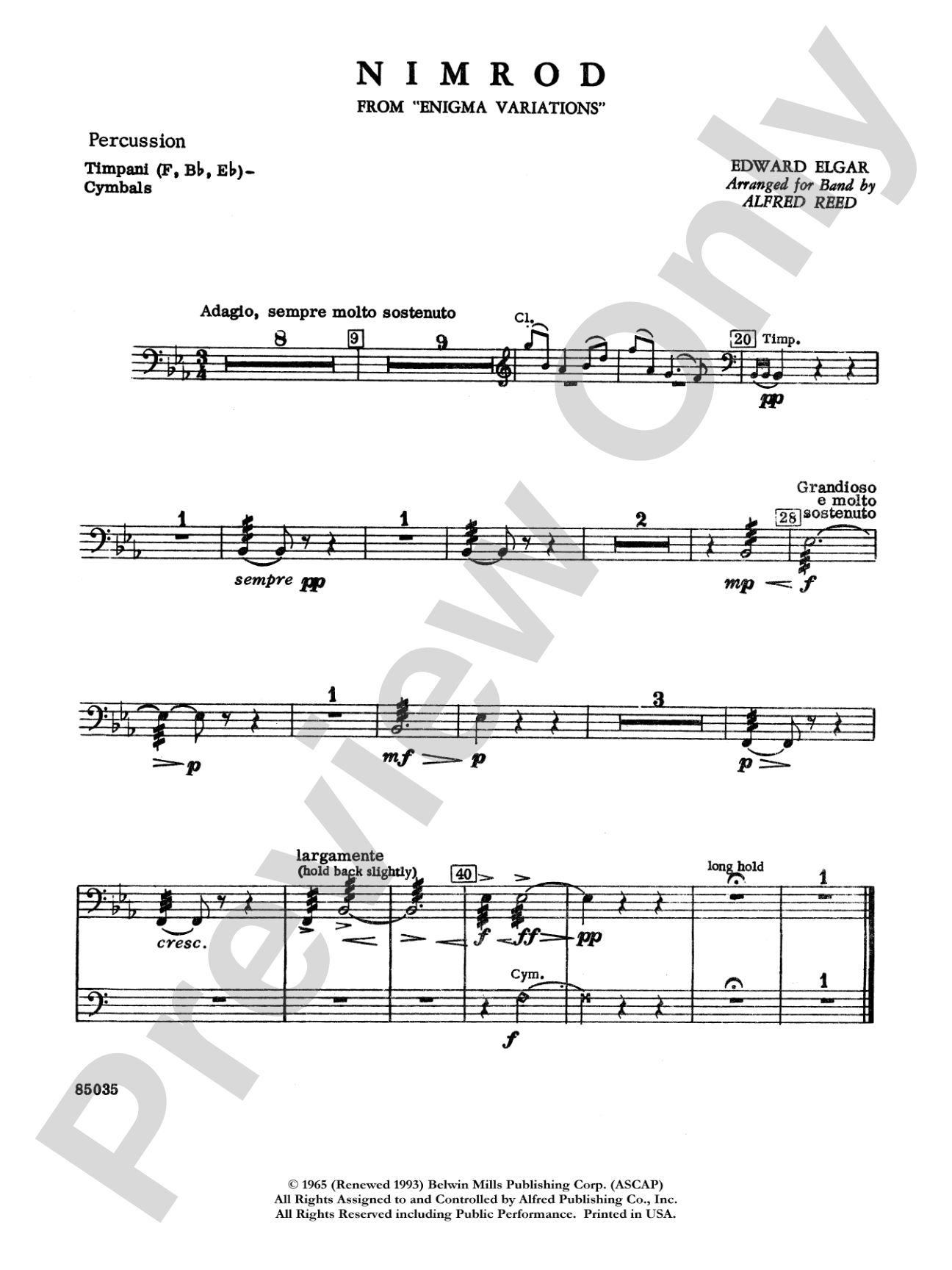 Nimrod (from Elgar's Variations): 1st Percussion