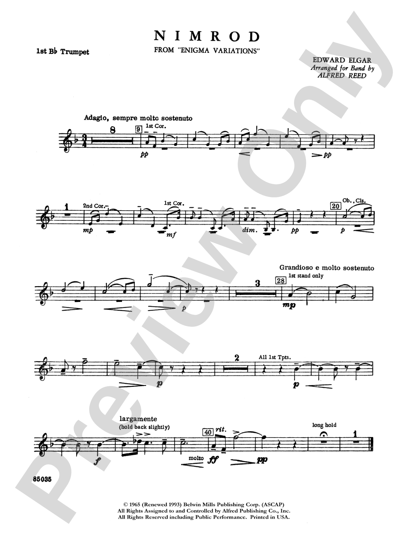 Nimrod (from Elgar's Variations): 1st B-flat Trumpet