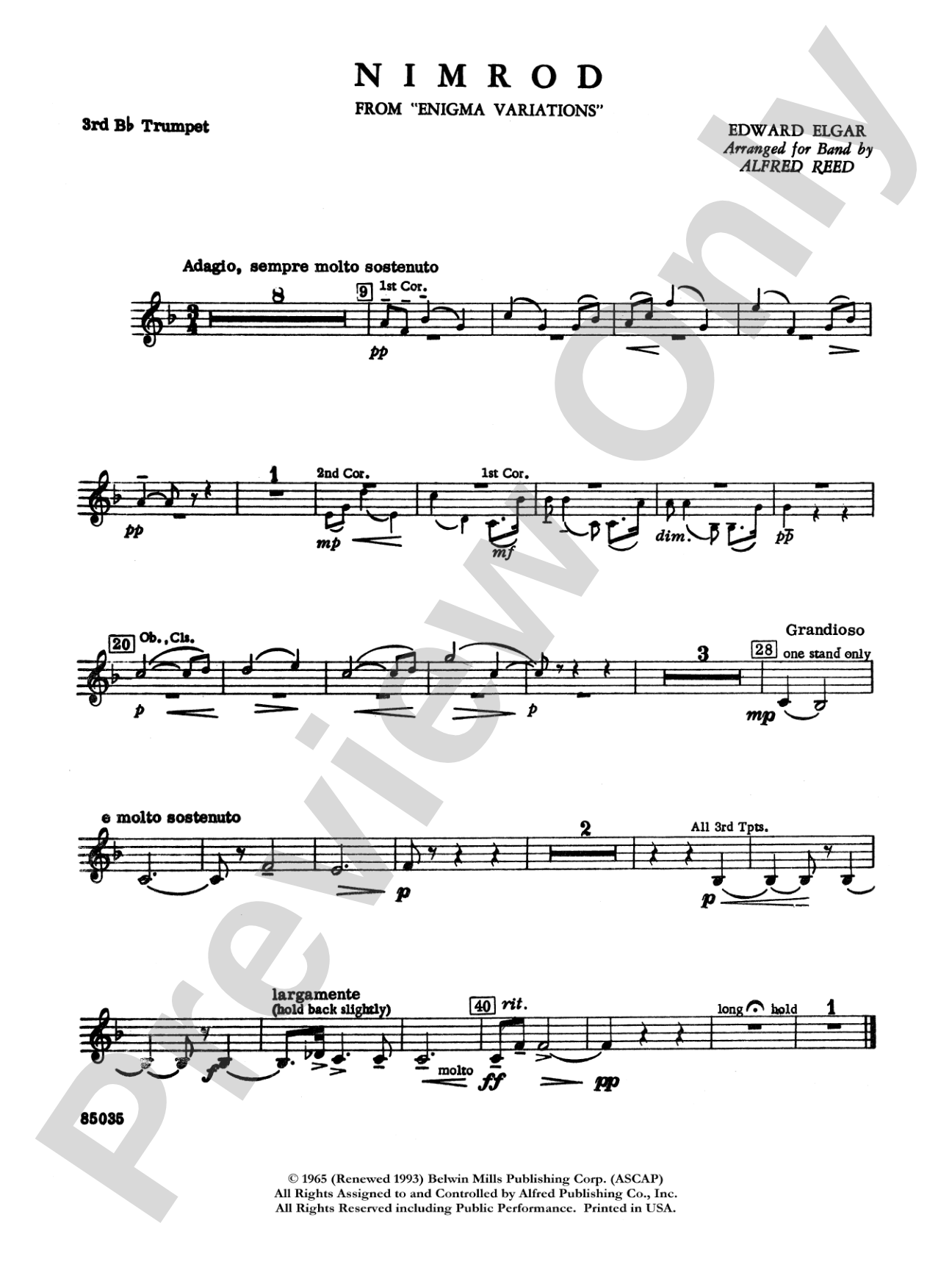 Nimrod (from Elgar's Variations): 3rd B-flat Trumpet