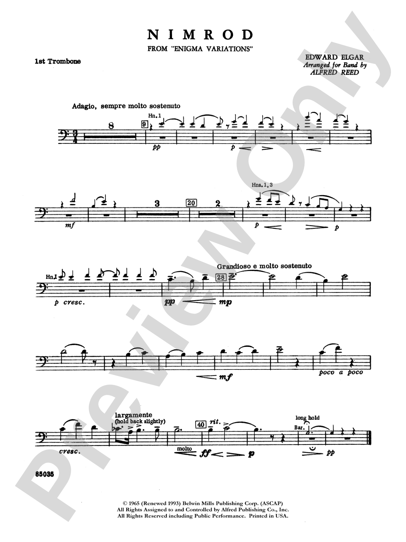 Nimrod (from Elgar's Variations): 1st Trombone