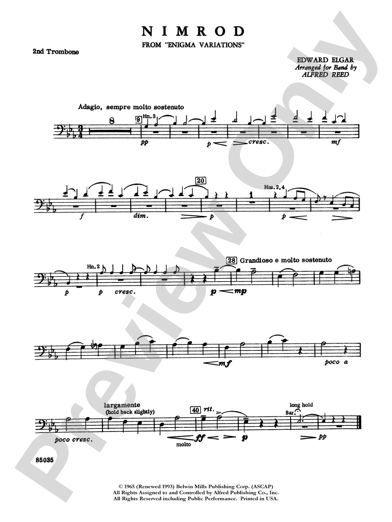 Nimrod (from Elgar's Variations): 2nd Trombone