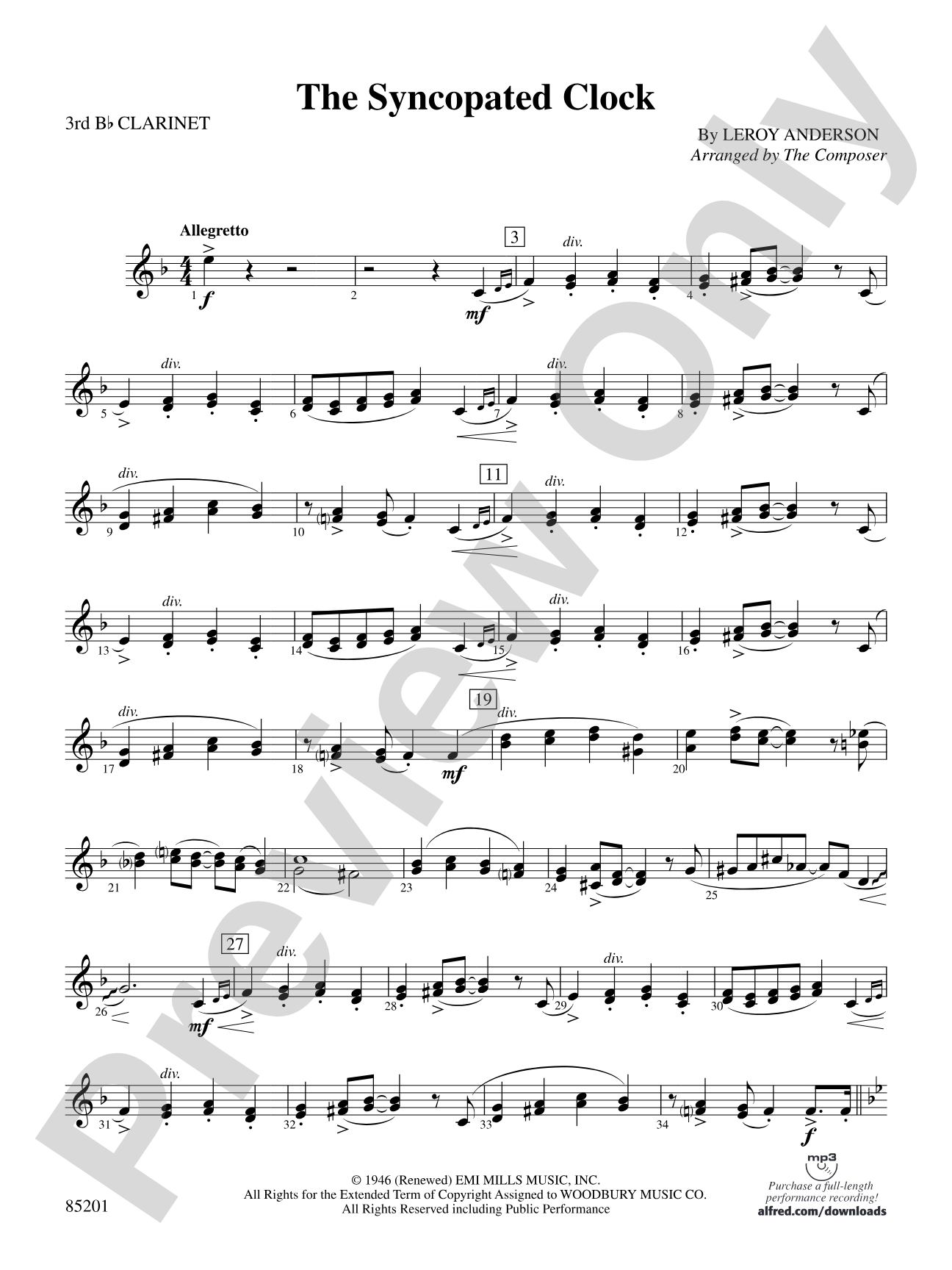 The Syncopated Clock: 3rd B-flat Clarinet