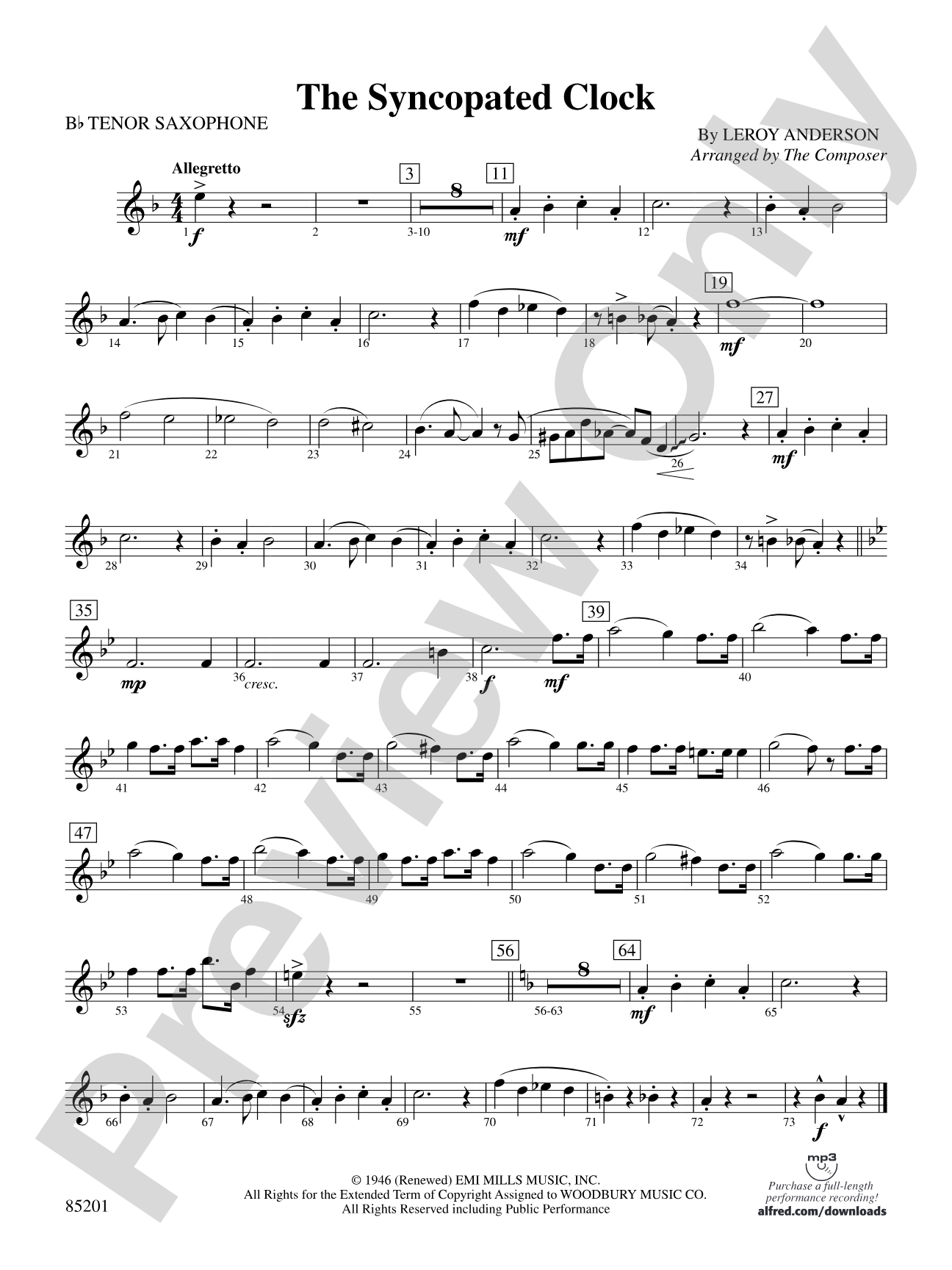 The Syncopated Clock: B-flat Tenor Saxophone