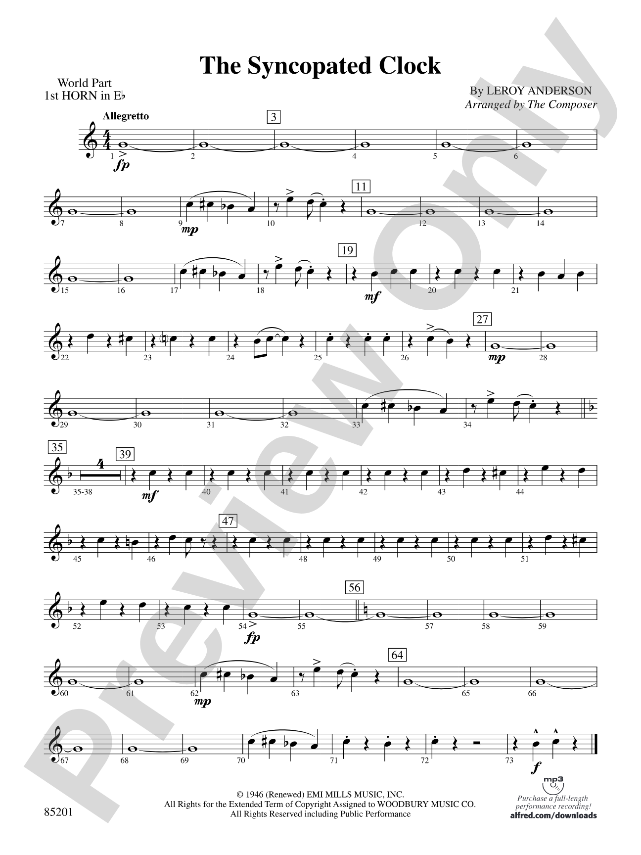 The Syncopated Clock: (wp) 1st Horn in E-flat