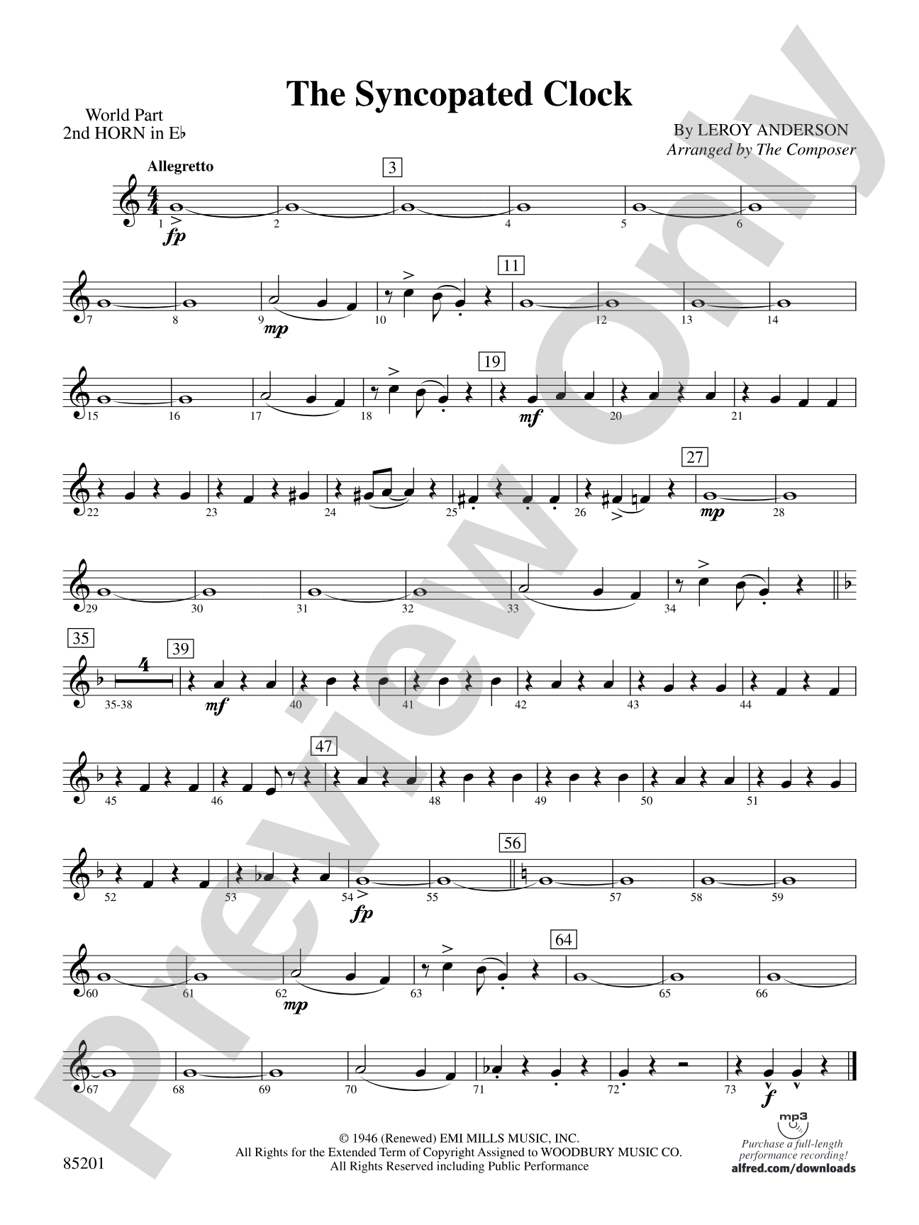 The Syncopated Clock: (wp) 2nd Horn in E-flat